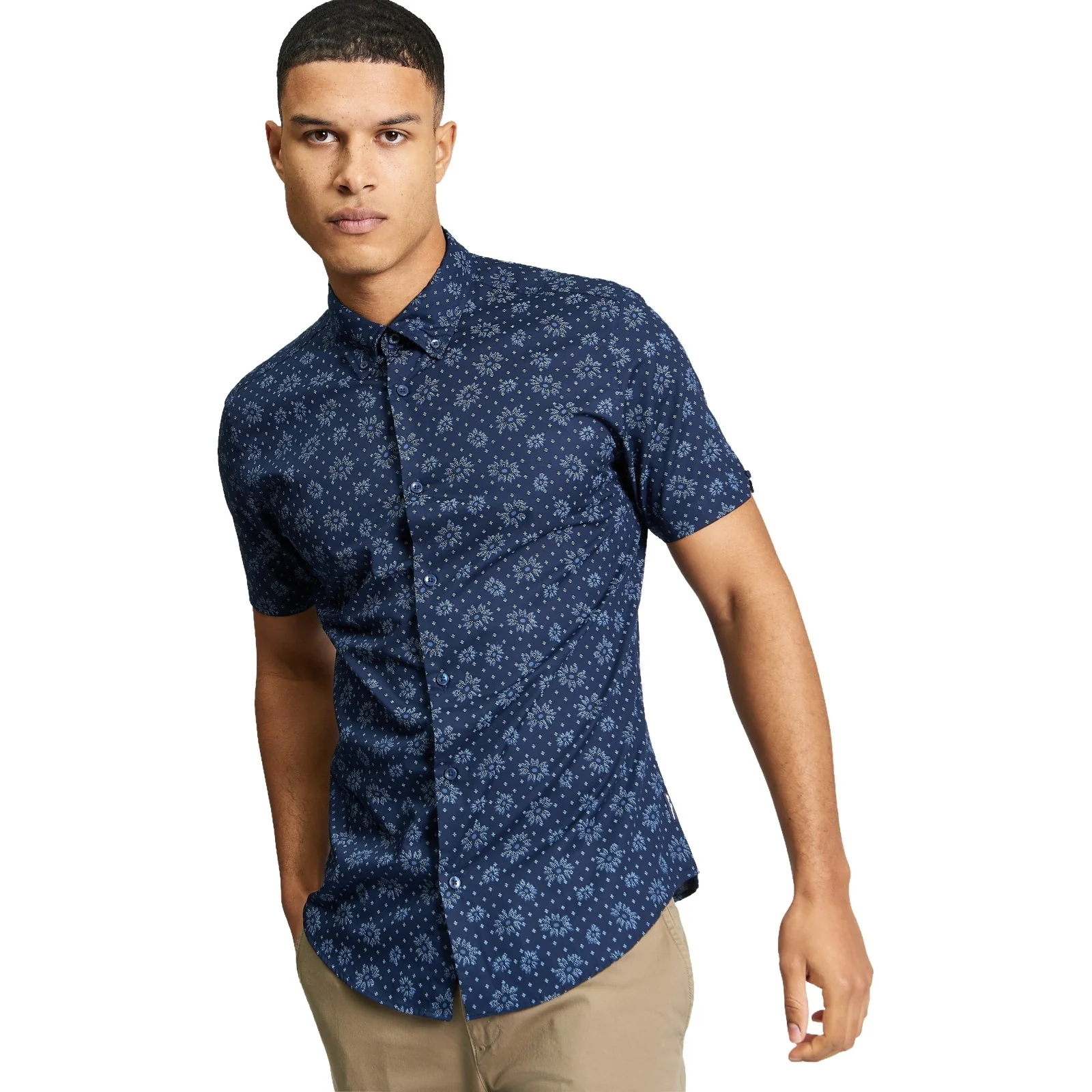 Ben Sherman Mens Floral Geo Print Short Sleeve Shirt