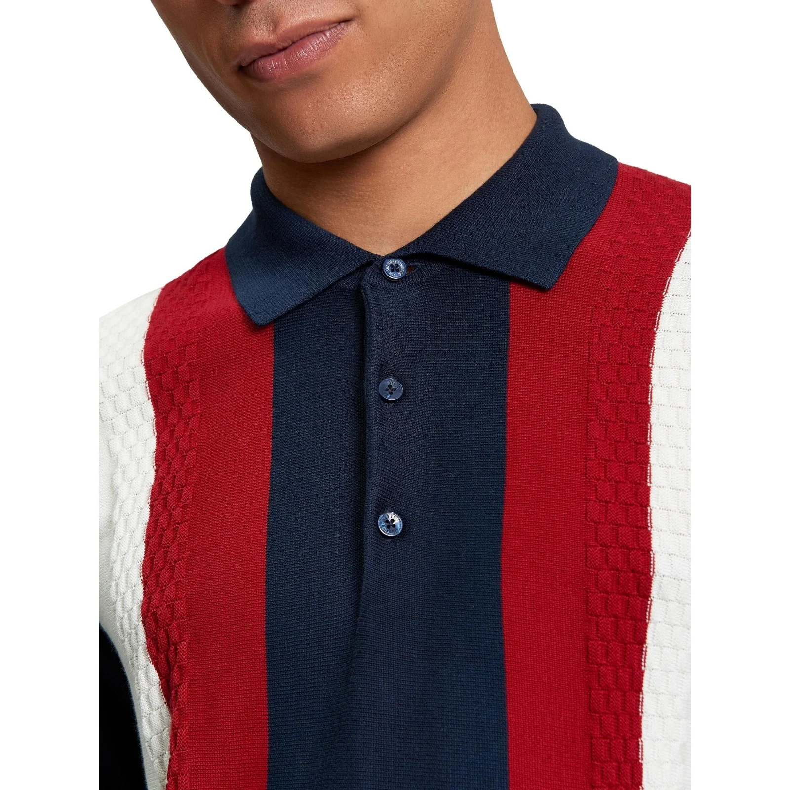 Ben Sherman Mens Vertical Stripe Long Sleeve Polo Shirt - Image 5
