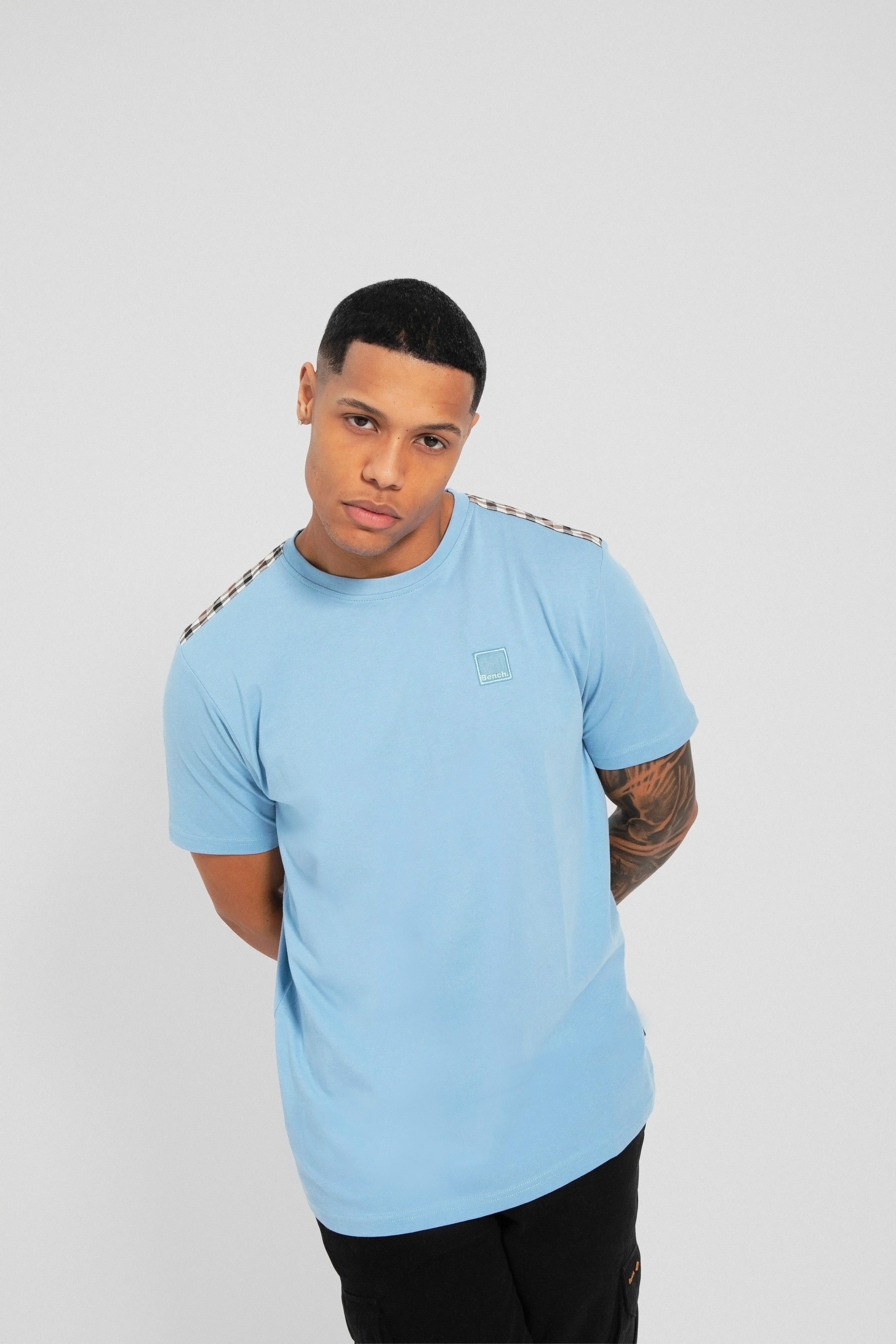 Bench Mens Duke Crew Neck Short Sleeve Check Detail T Shirt - Image 4