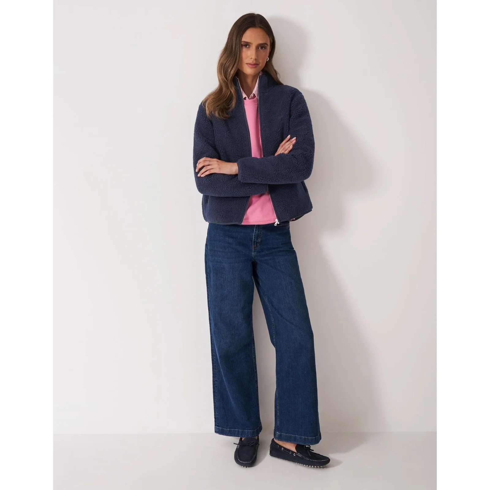 Crew Clothing Womens Boucle Bonded Zip Through Half Zip Fleece - Image 5