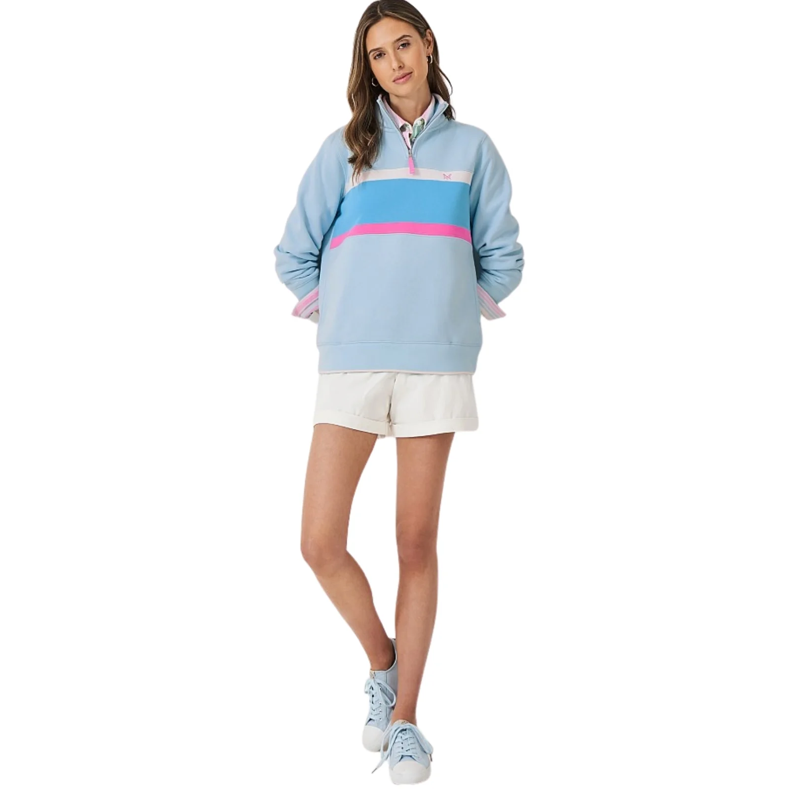 Crew Clothing Womens Panelled Stripe Half Zip Sweatshirt - Image 2