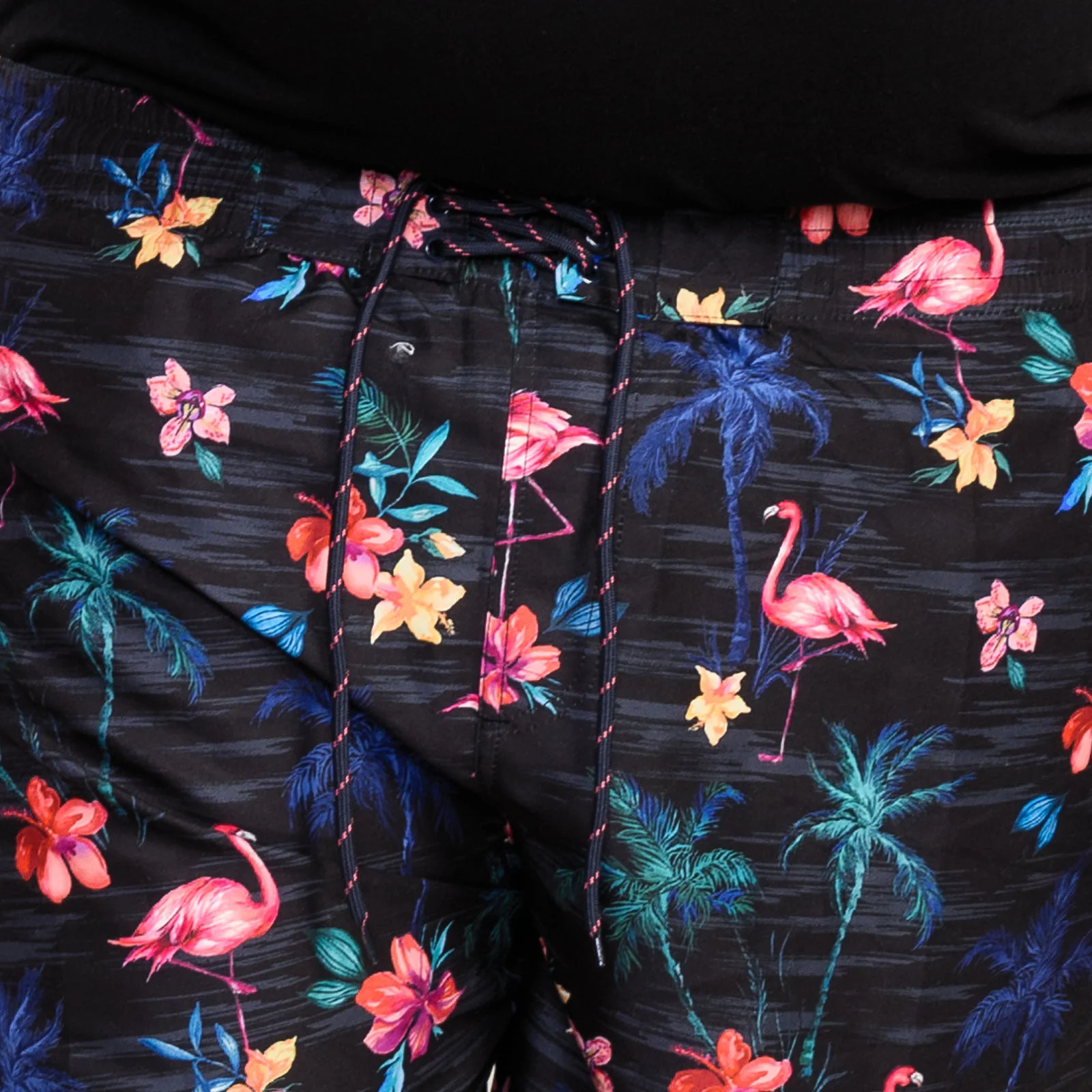 D555 Mens Campton Big & Tall Flamingo Print Swim Shorts - Black - Image 3