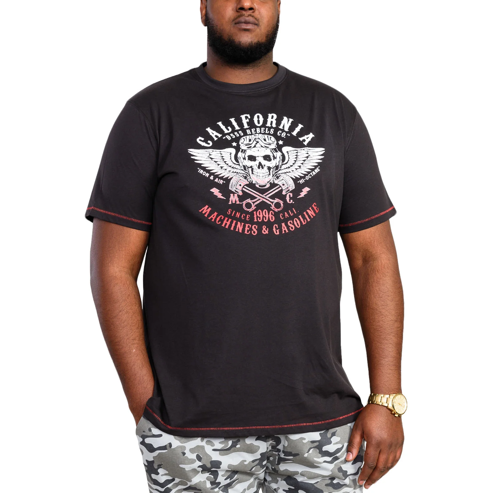 D555 Mens Charles Big & Tall California Skull Print T-Shirt - Black
