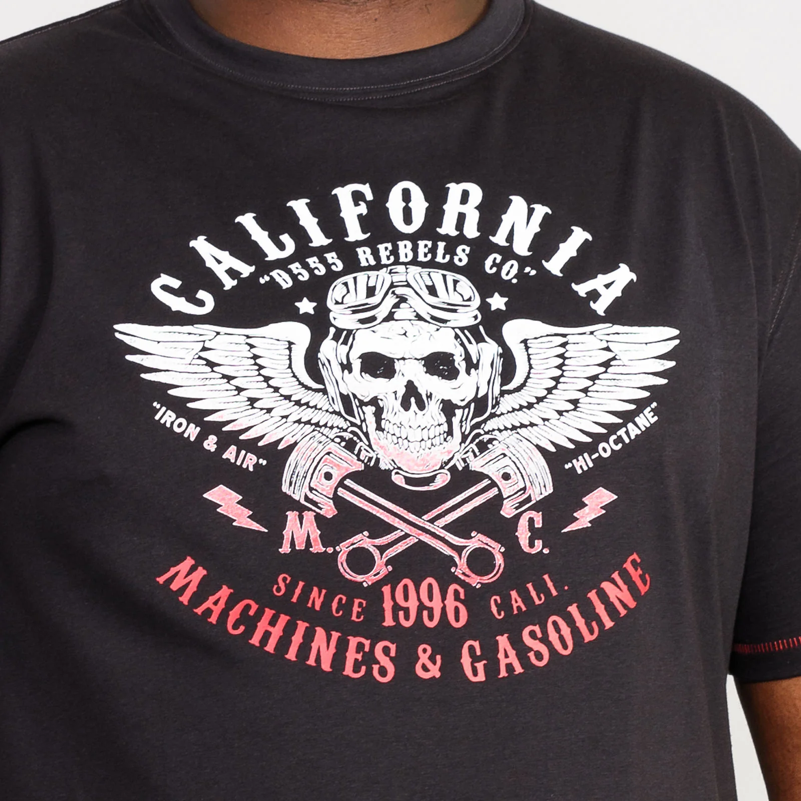 D555 Mens Charles Big & Tall California Skull Print T-Shirt - Black - Image 3
