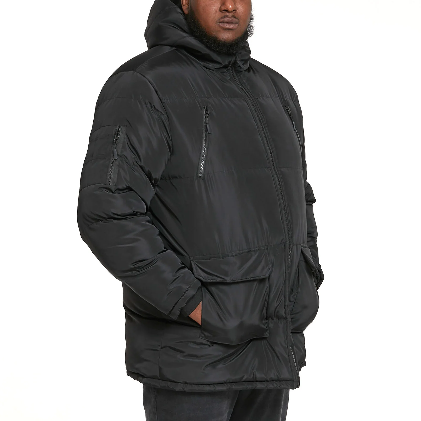 D555 Mens Claydon Big & Tall Hooded Parka Jacket - Black - Image 4