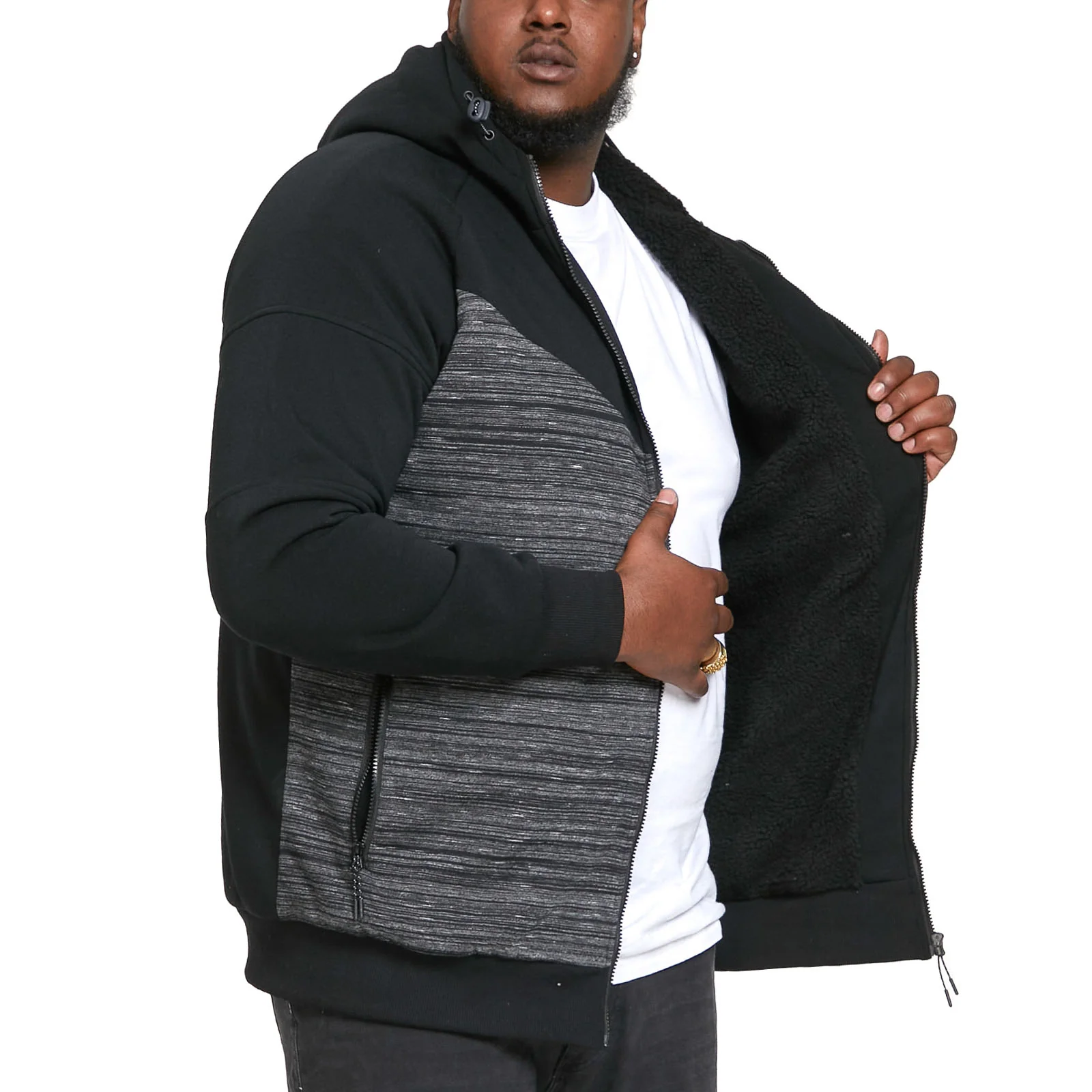 D555 Mens Clipstone Big & Tall Sherpa Lined Full Zip Hoody - Black - Image 4