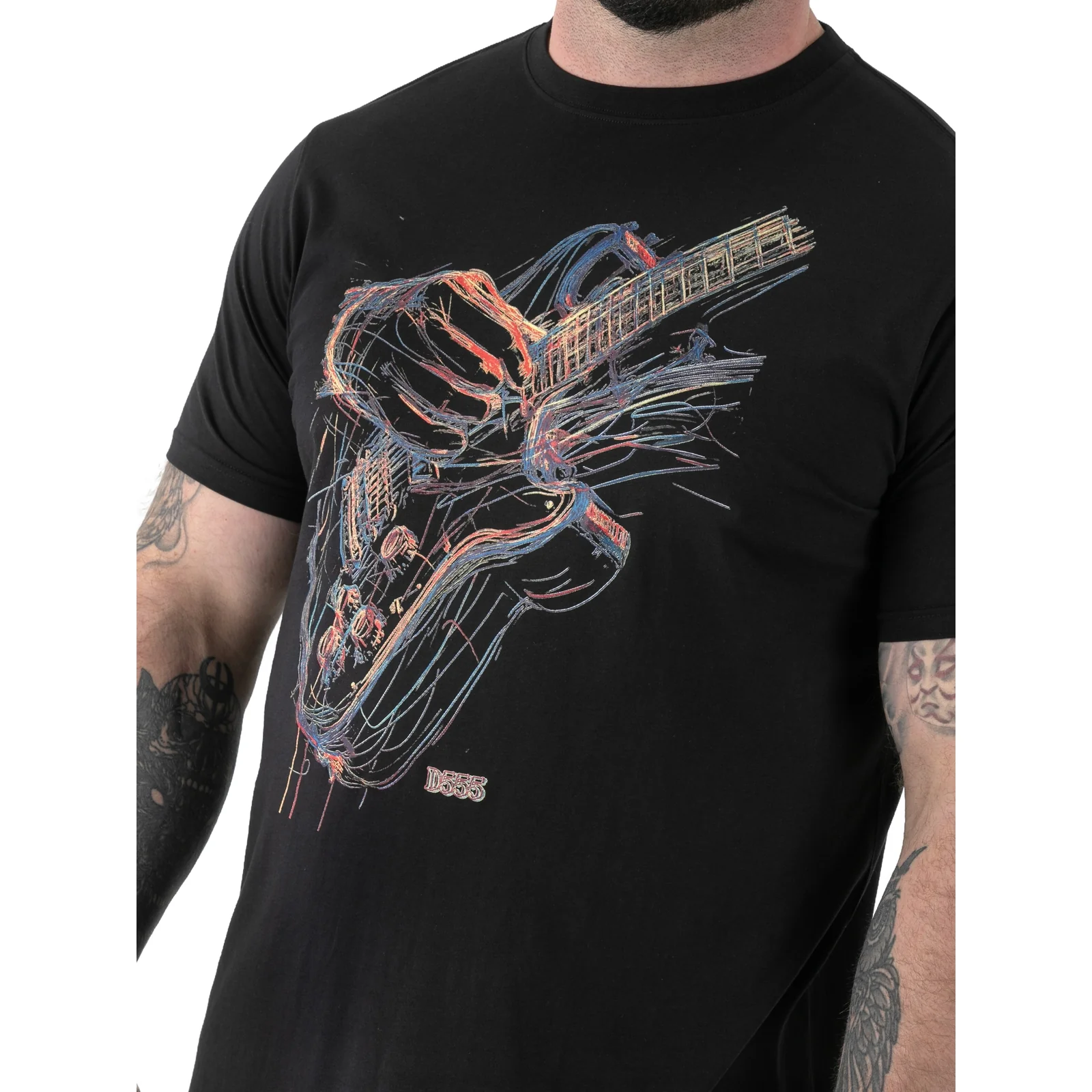 D555 Mens Elliott Big & Tall Guitar Print Short Sleeve T-Shirt - Image 4