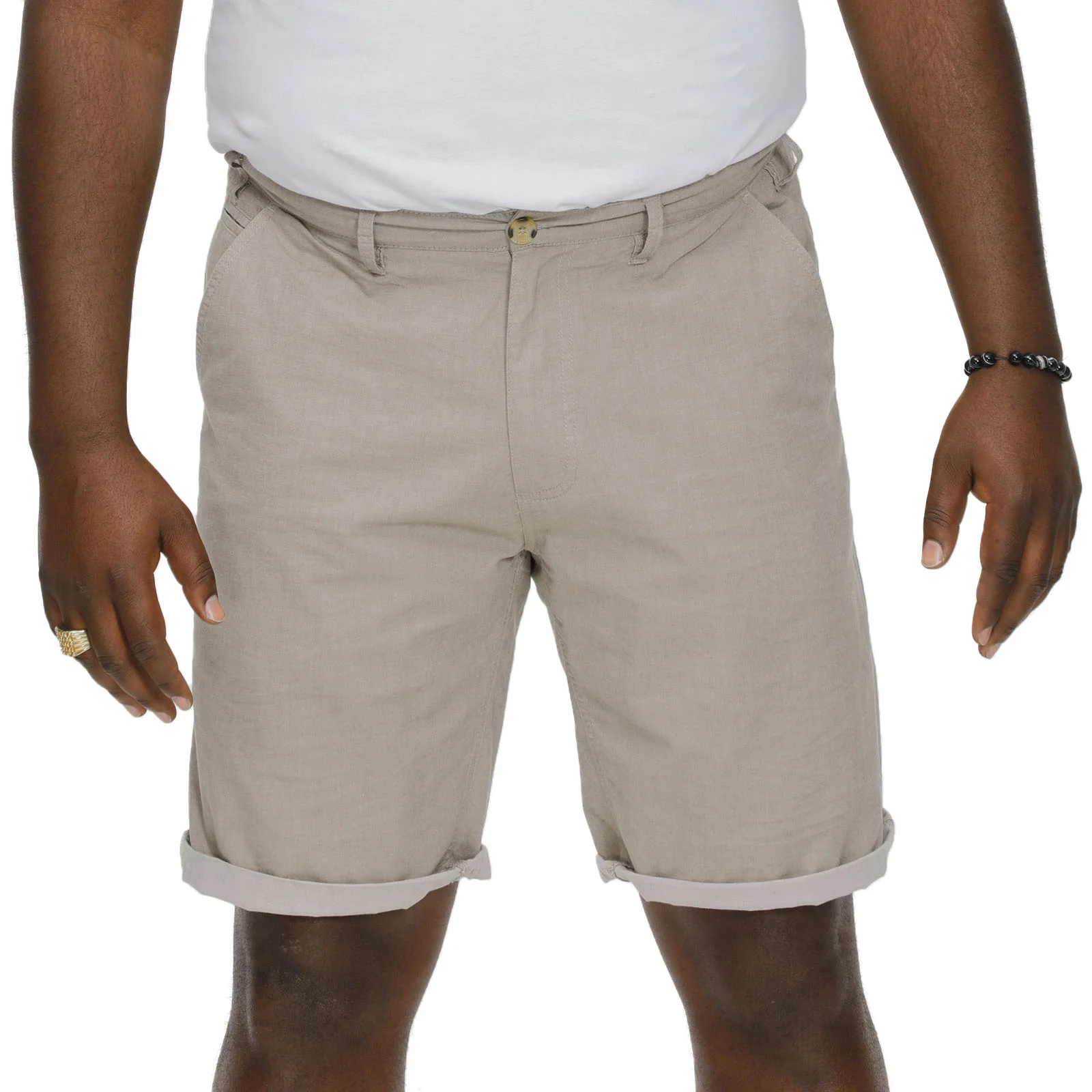 D555 Mens Elon Big & Tall Stretch Chino Chambrey Shorts - Stone - Image 3