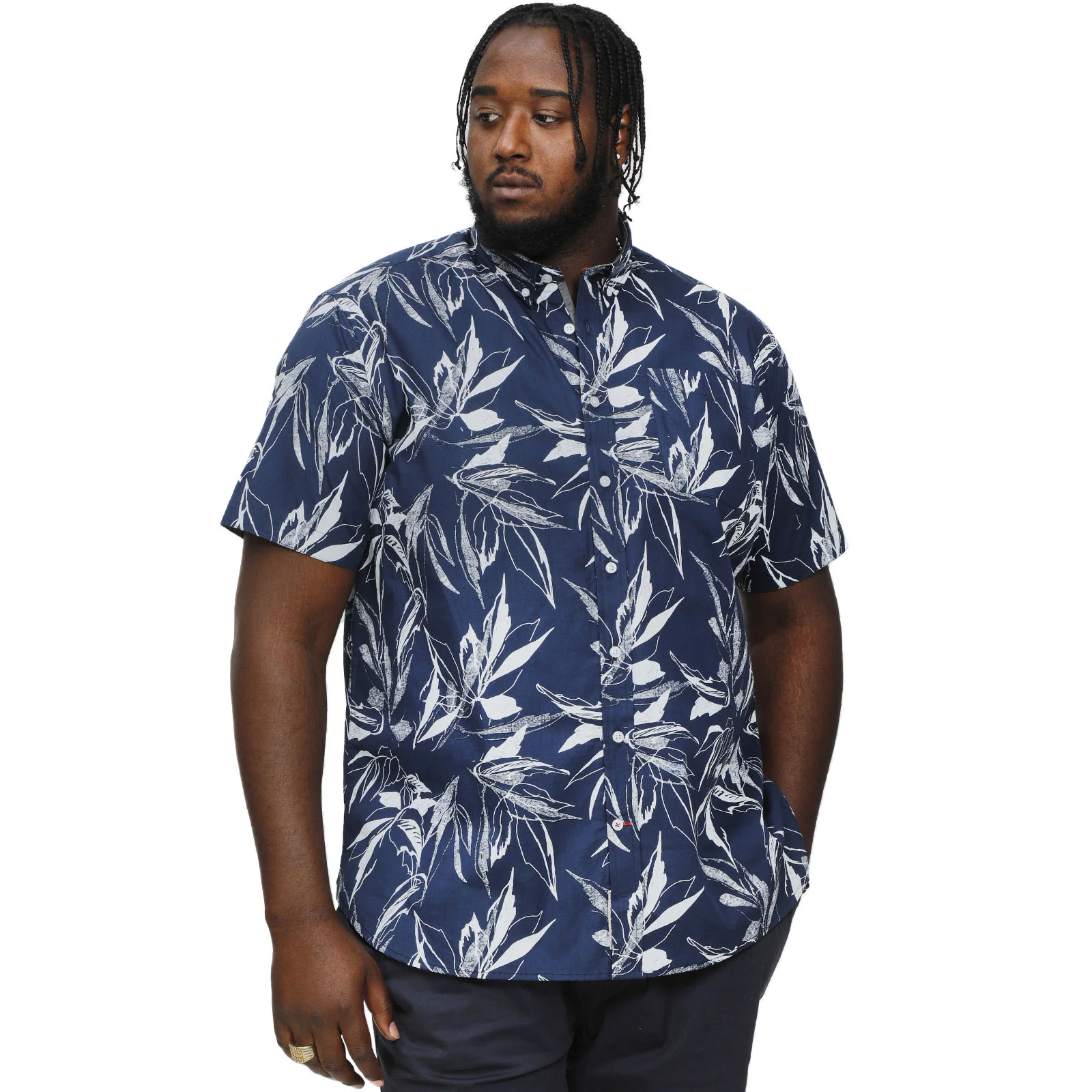 D555 Mens Finley Big & Tall Hawaiian Print Short Sleeve Shirt - Navy - Image 3