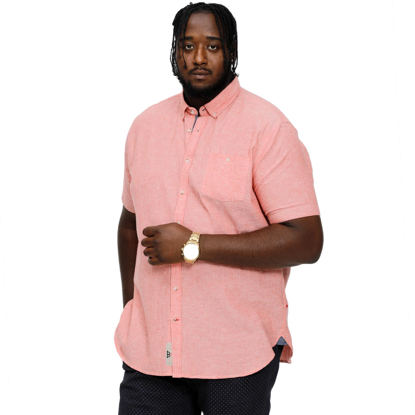 D555 Mens Hazelwood Big & Tall Linen Mix Woven Short Sleeve Shirt - Pink