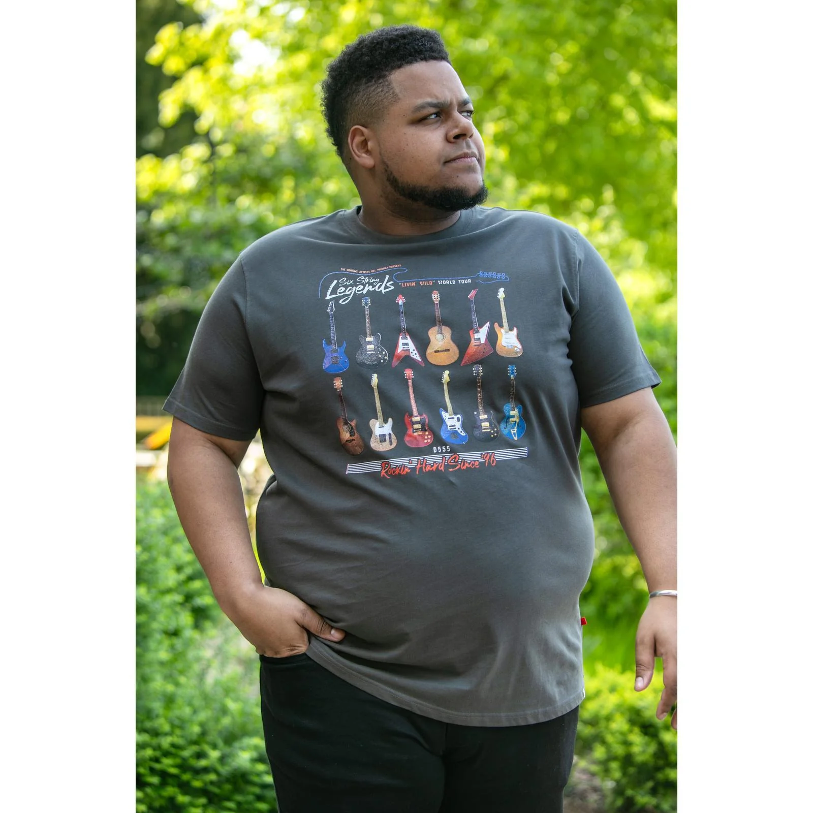 D555 Mens Jaiden Big & Tall Legends Guitar Print Short Sleeve T-Shirt - Image 3