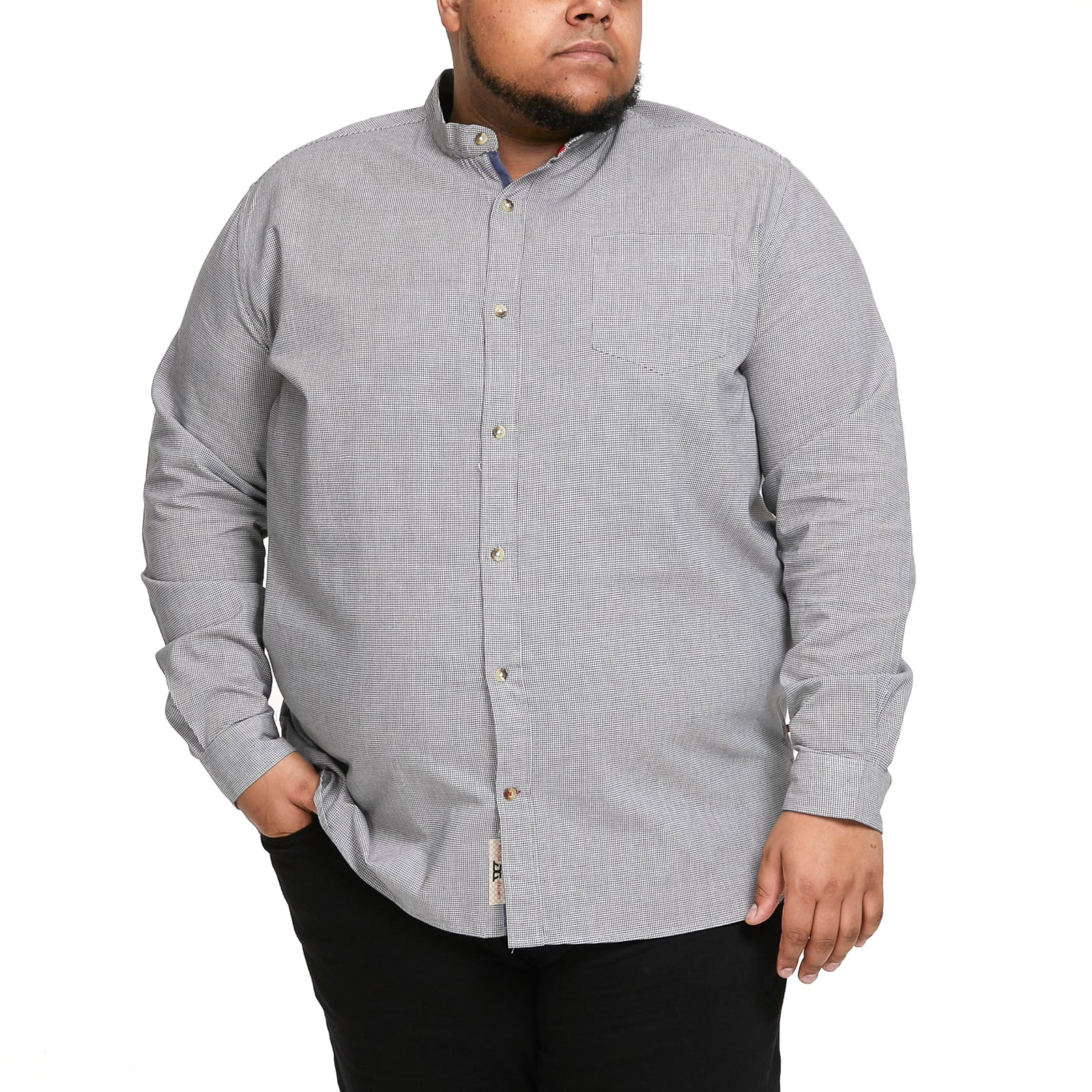 D555 Mens Jerry Big & Tall Long Sleeve Button Down Grandad Shirt - Grey - Image 3