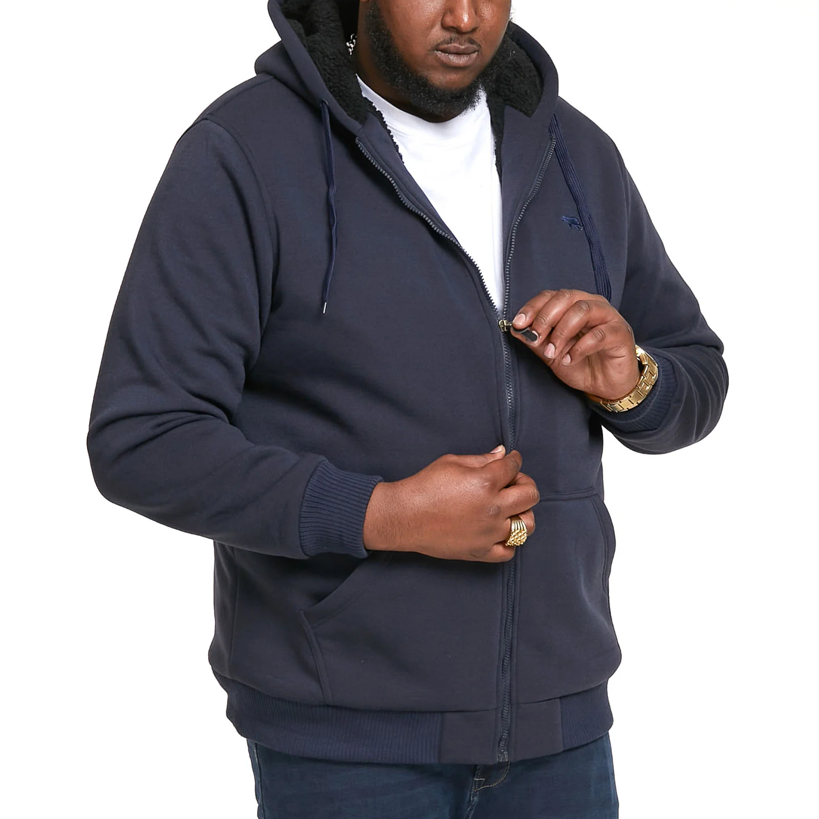 D555 Mens Joshua Big & Tall Sherpa Lined Full Zip Hoody - Navy - Image 2