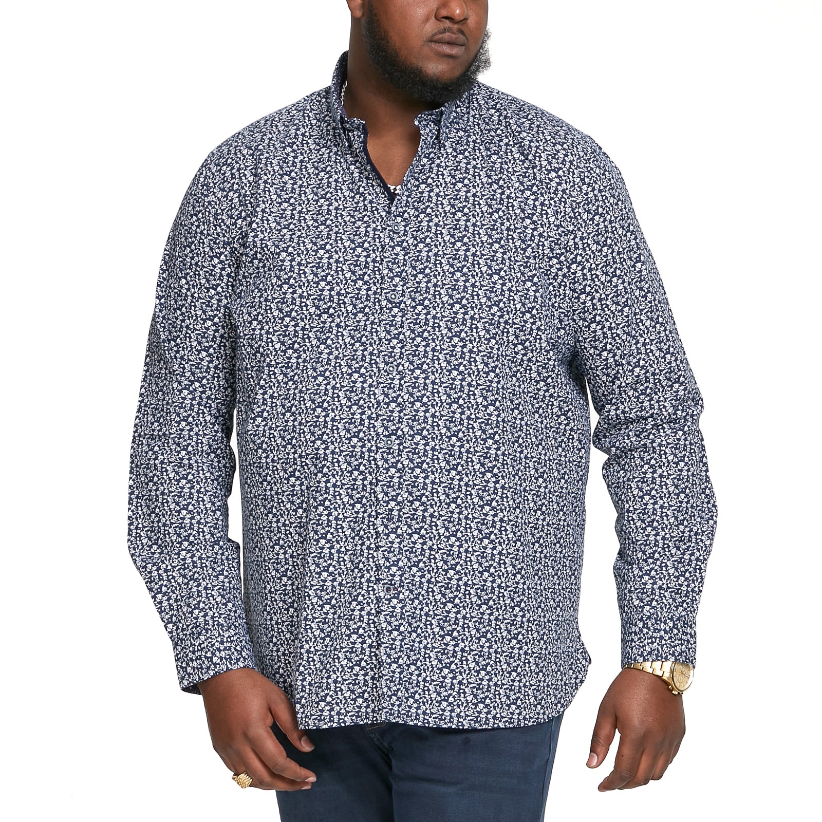 D555 Mens Larry Big & Tall Long Sleeve Button Down Denim Shirt - Grey