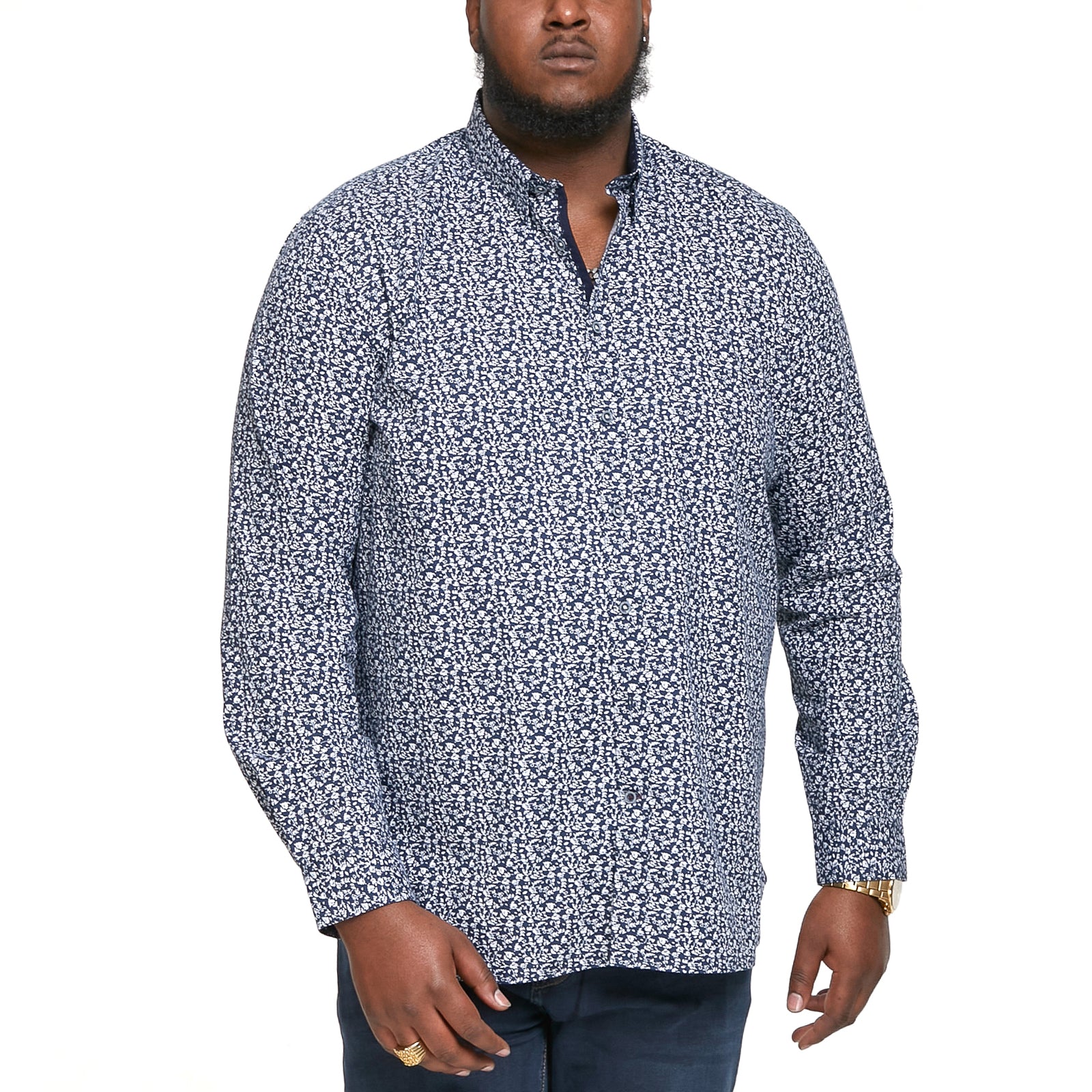 D555 Mens Larry Big & Tall Long Sleeve Button Down Denim Shirt - Grey - Image 5