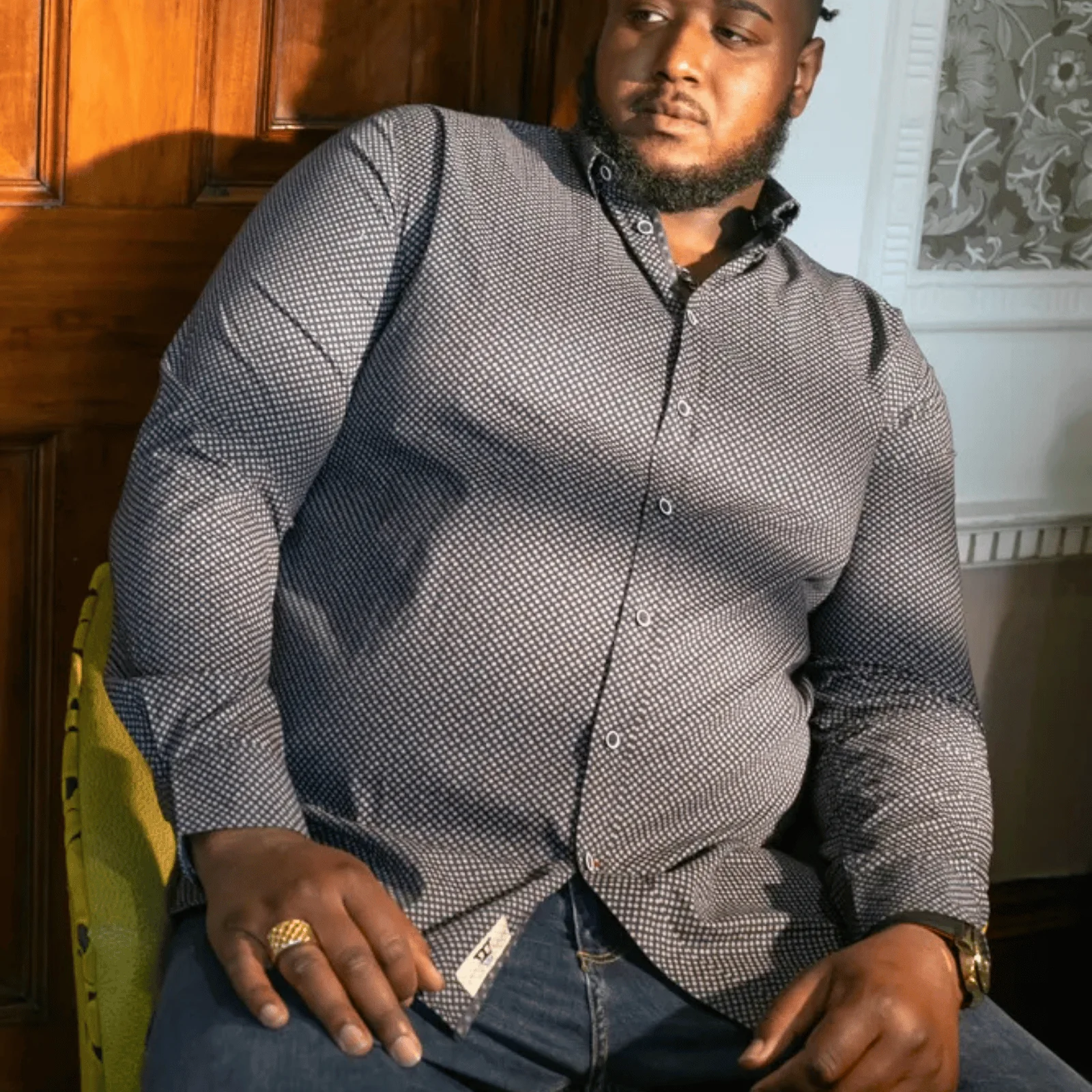 D555 Mens Morgan Big & Tall Micro All Over Print Long Sleeve Shirt - Image 4