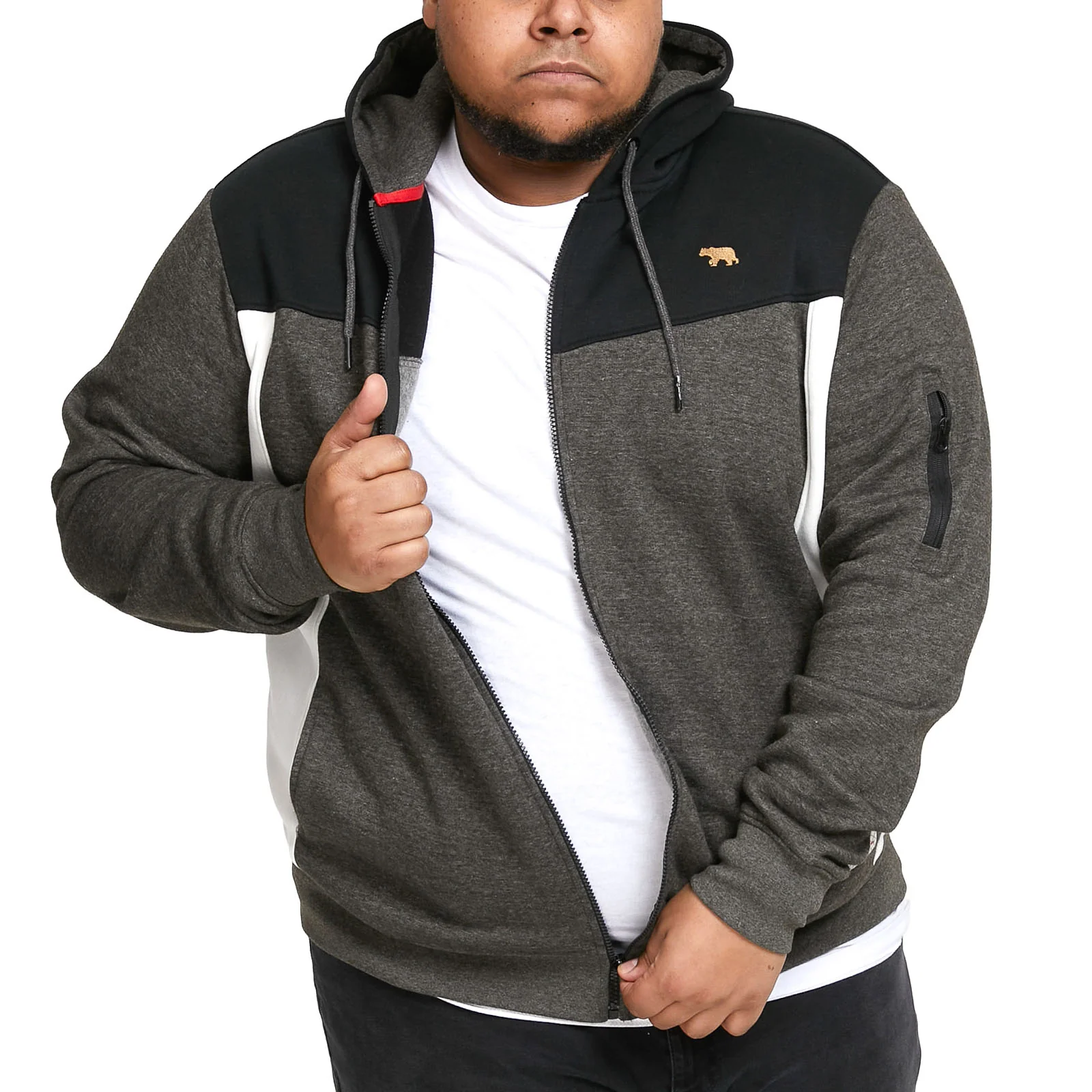 D555 Mens Nathan Big Tall Hooded Full Zip Sweatshirt - Charcoal - Image 2