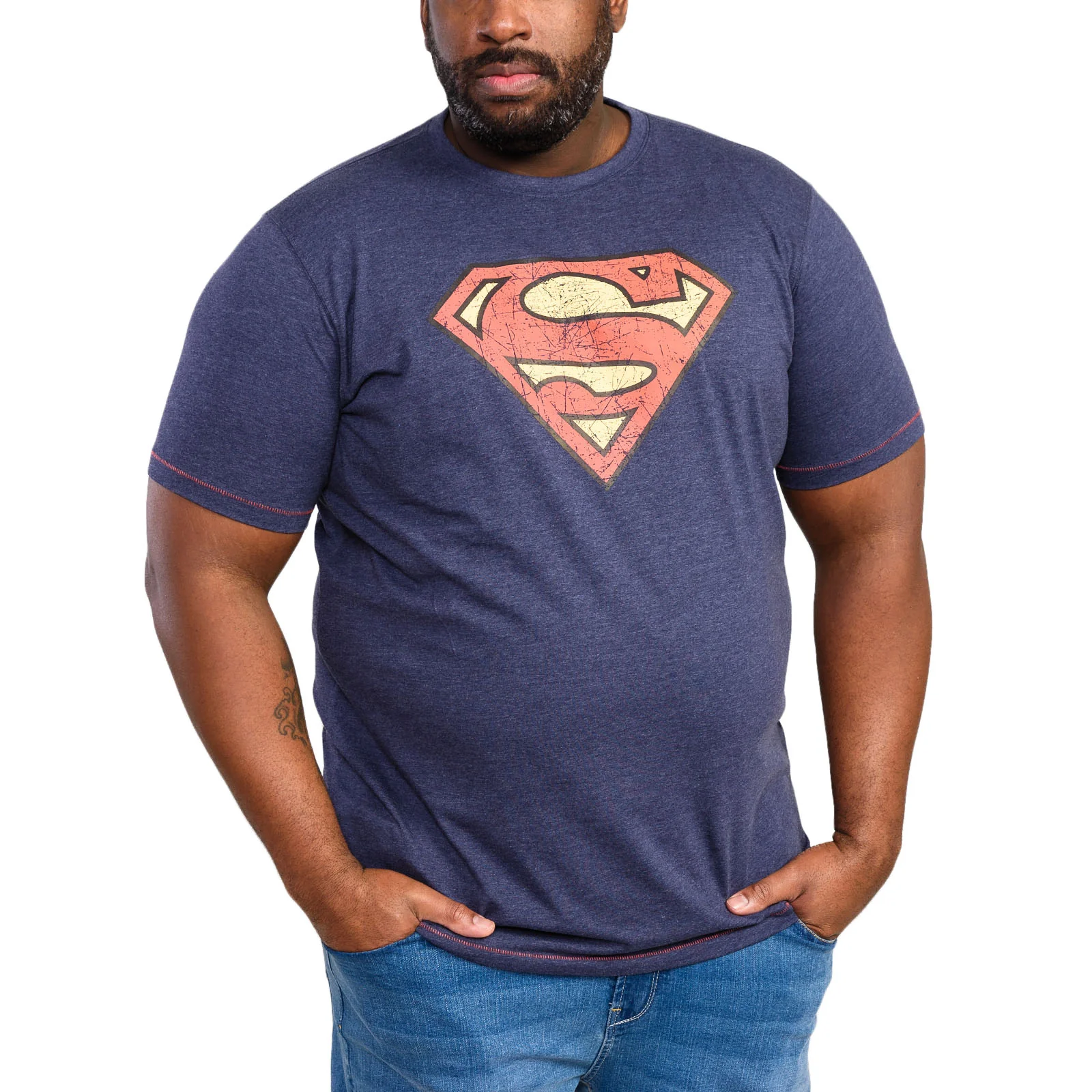 D555 Mens Official Superman Big & Tall T-Shirt - Navy