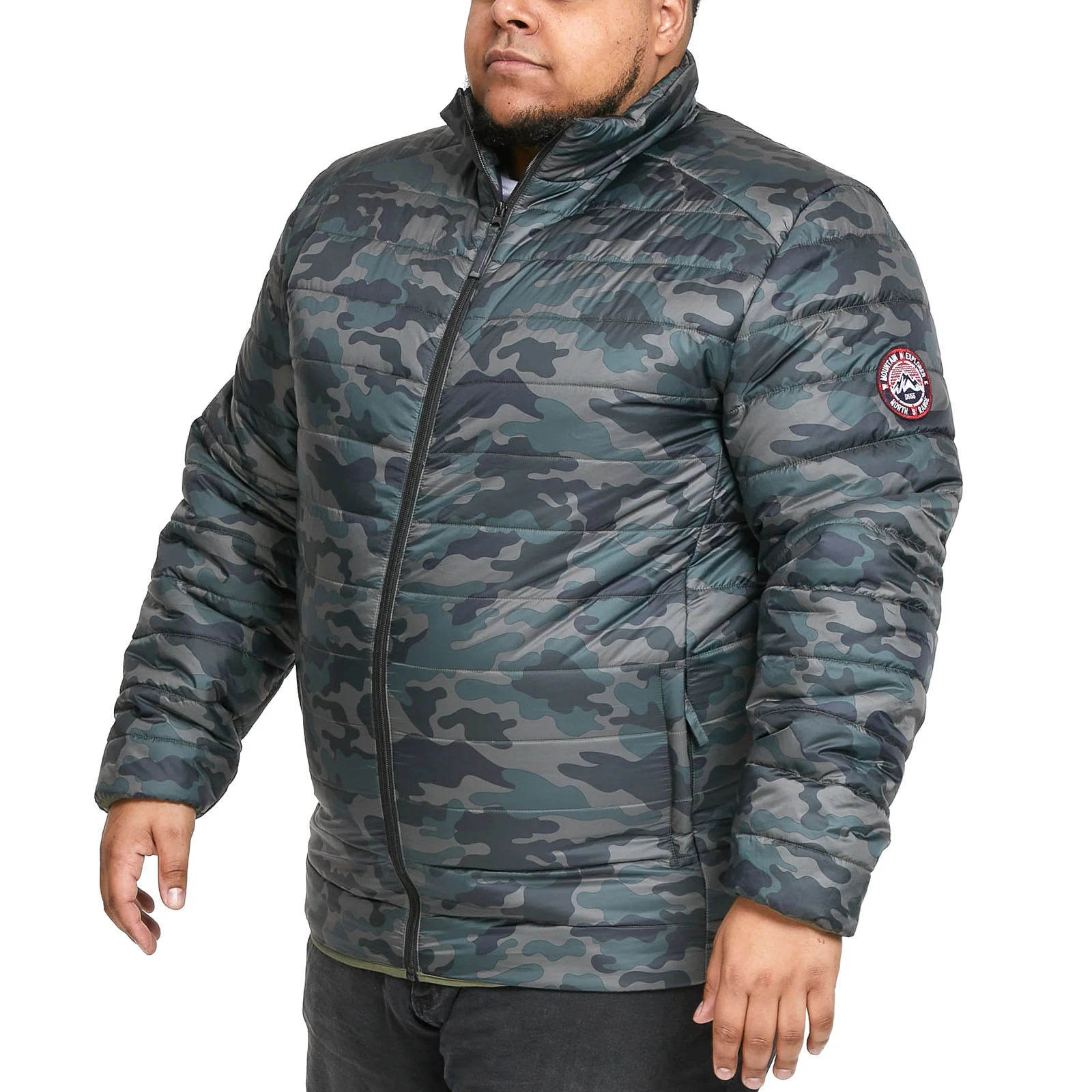 D555 Mens Peter Big & Tall Padded Quilted Printed Puffer Jacket - Black - Image 4