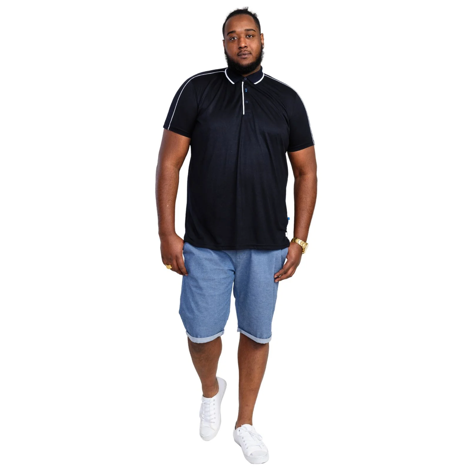 D555 Mens Sussex Big & Tall Jersey Ribbed Collar Polo Shirt - Dark Navy - Image 3
