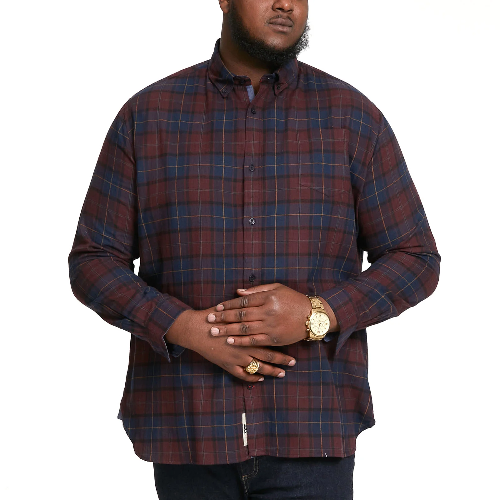D555 Mens Thornwood Big & Tall Long Sleeve Flannel Check Denim Shirt - Red Check - Image 2