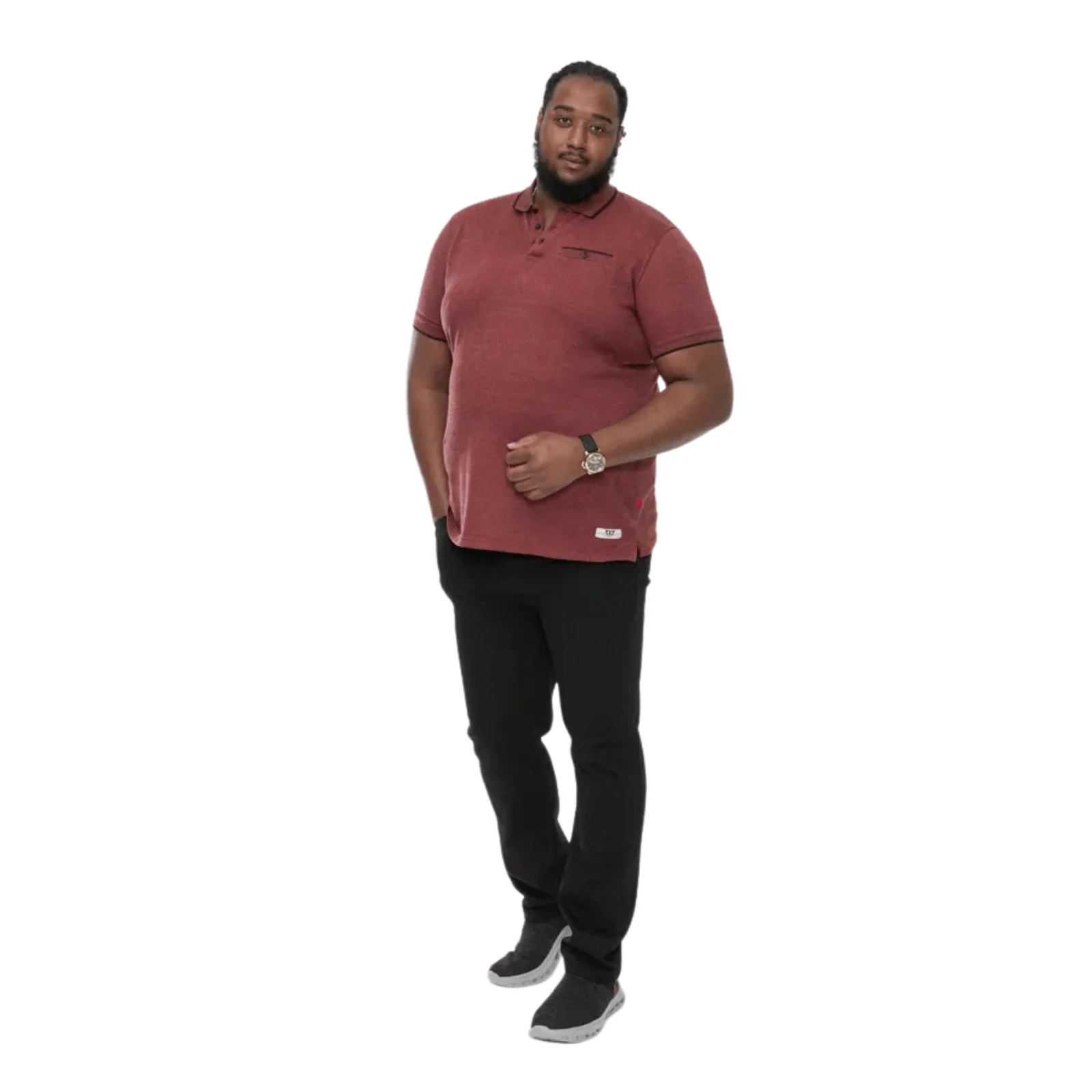 D555 Mens Troy Big & Tall Textured Jacquard Collar Polo Shirt - Image 2
