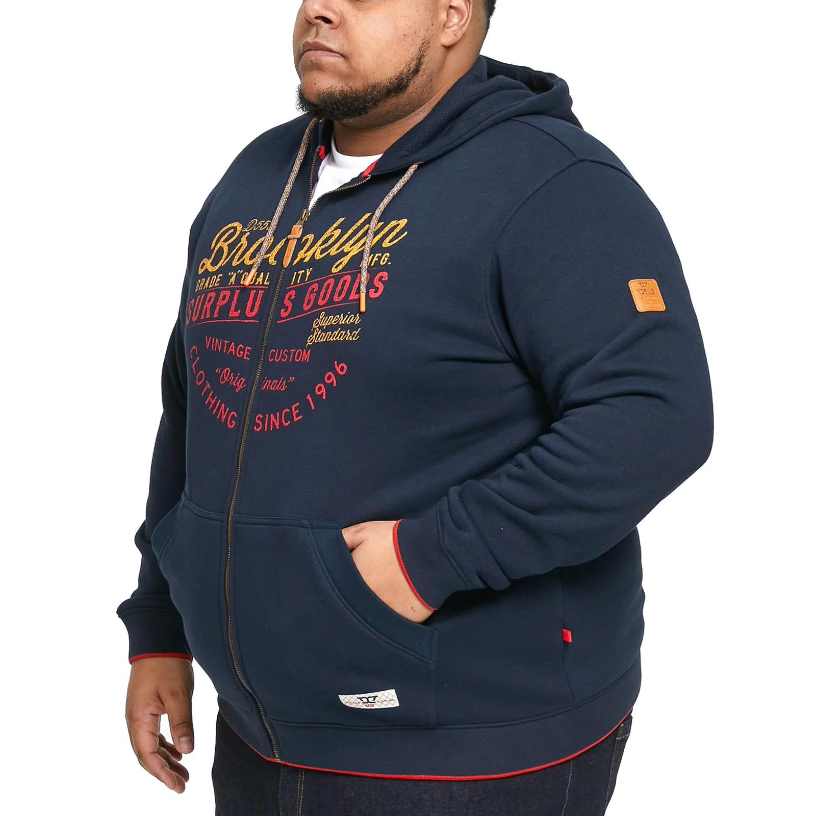 D555 Mens Worcester Big & Tall Full Zip Hoody - Navy - Image 3