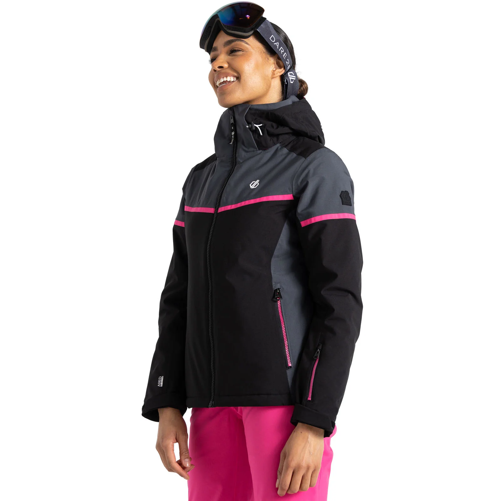 Dare 2b Womens Carving Hooded Waterproof Thermal Ski Jacket - Black/Ebony - Image 3