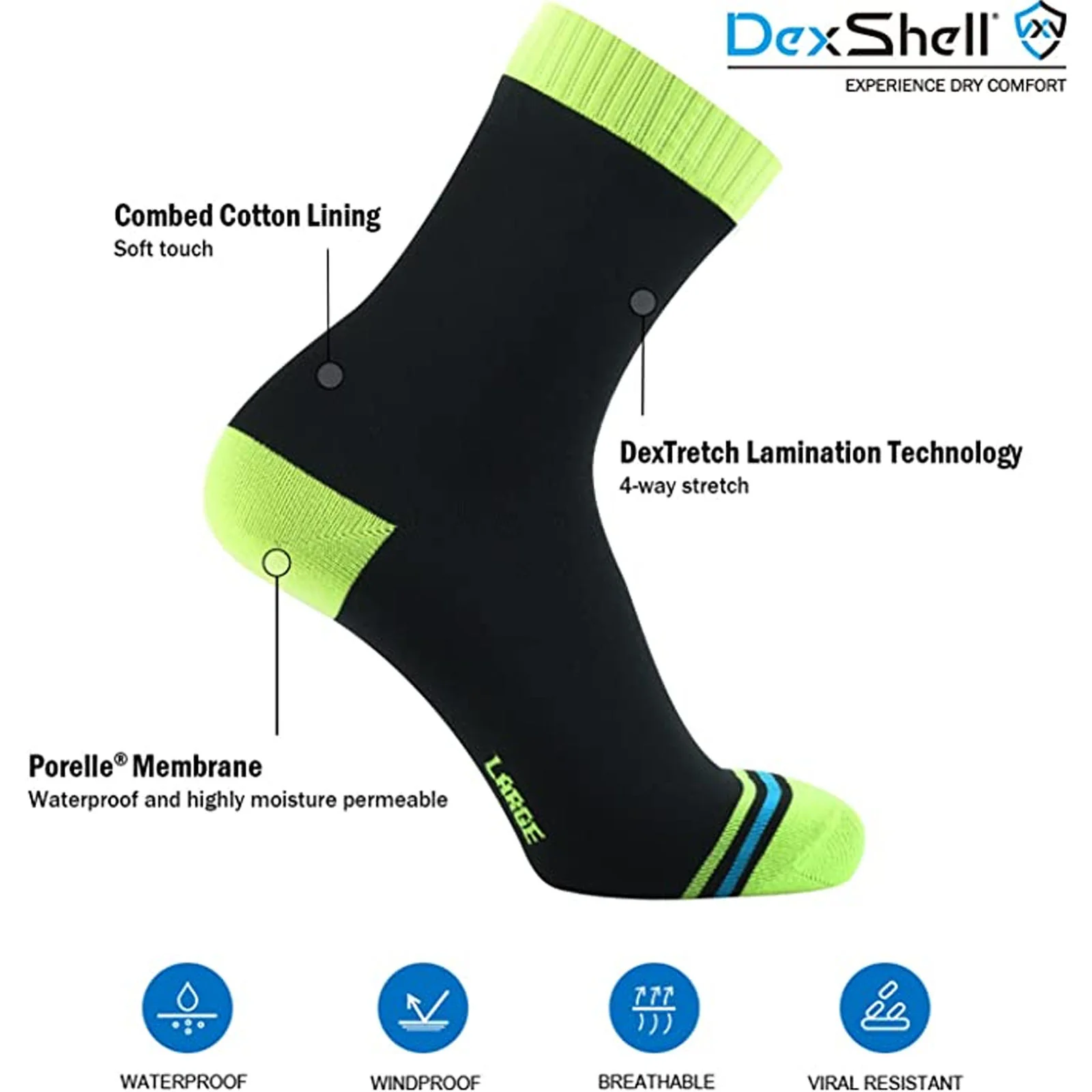 DexShell Ultralite Waterproof Cycling Socks - Black/Hi-Vis Yellow - Image 3