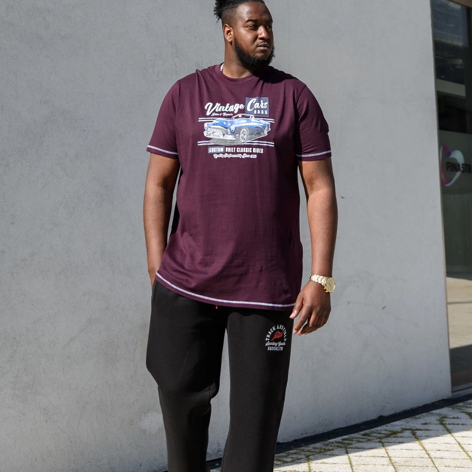 Duke D555 Mens Buckhurst Big & Tall Vintage Cars Print T-Shirt - Burgundy - Image 3