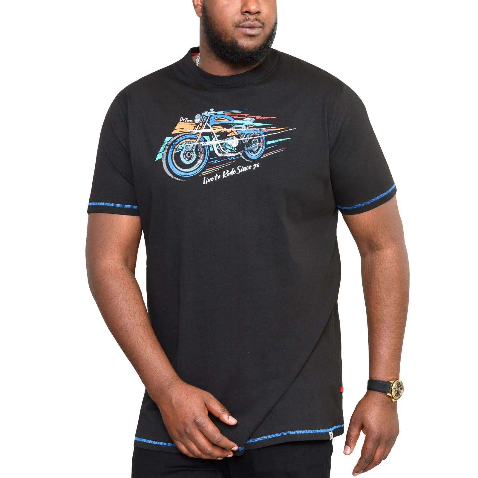 Duke D555 Mens Chinford Big & Tall Motorbike Print T-Shirt - Black