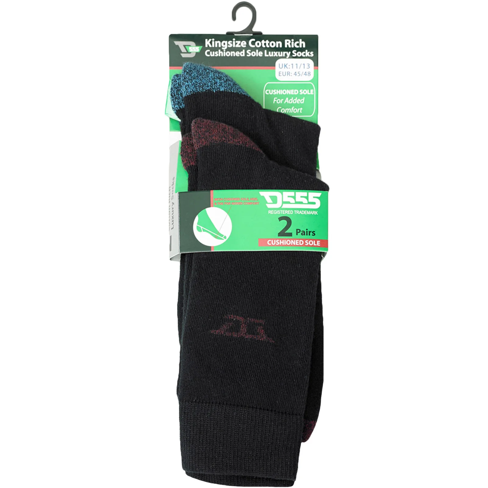 D555 Mens 2 Pack Eden Kingsize Cotton Rich Cushioned Sole Socks - Image 4