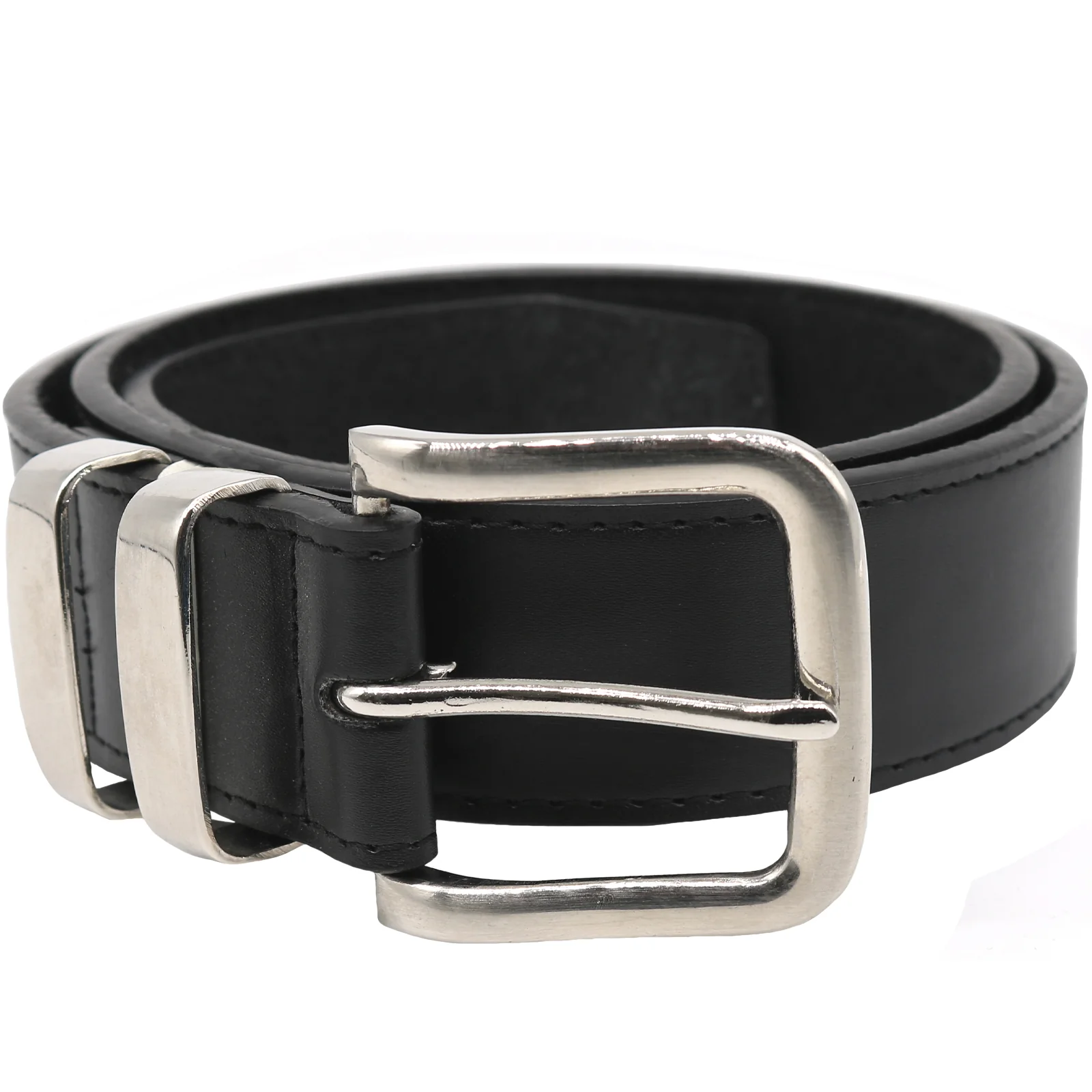 Duke D555 Mens Noah Big & Tall Kingsize Double Metal Loop Leather Belt - Black