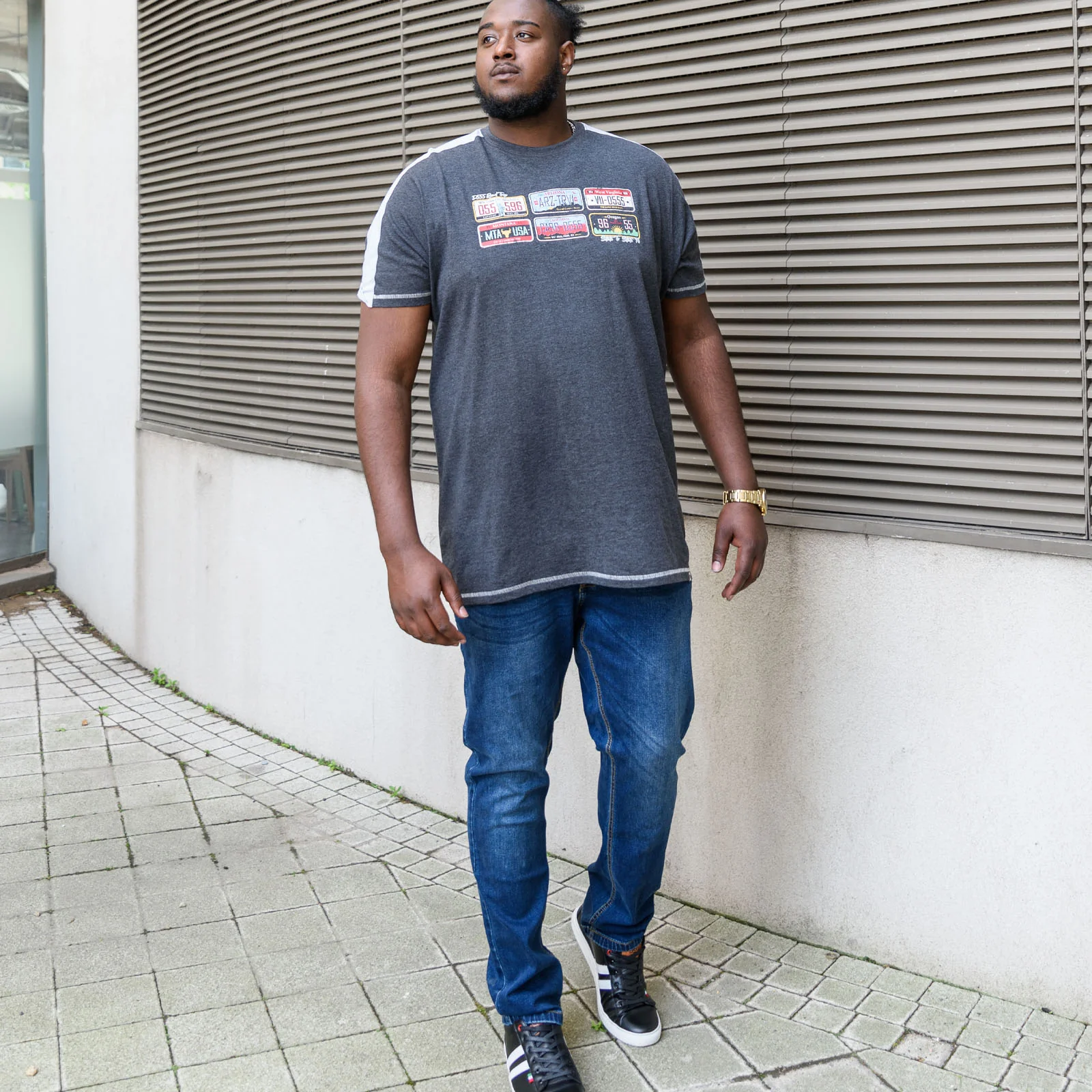 Duke D555 Mens Soho Big & Tall Number Plate Printed T-Shirt - Grey - Image 3
