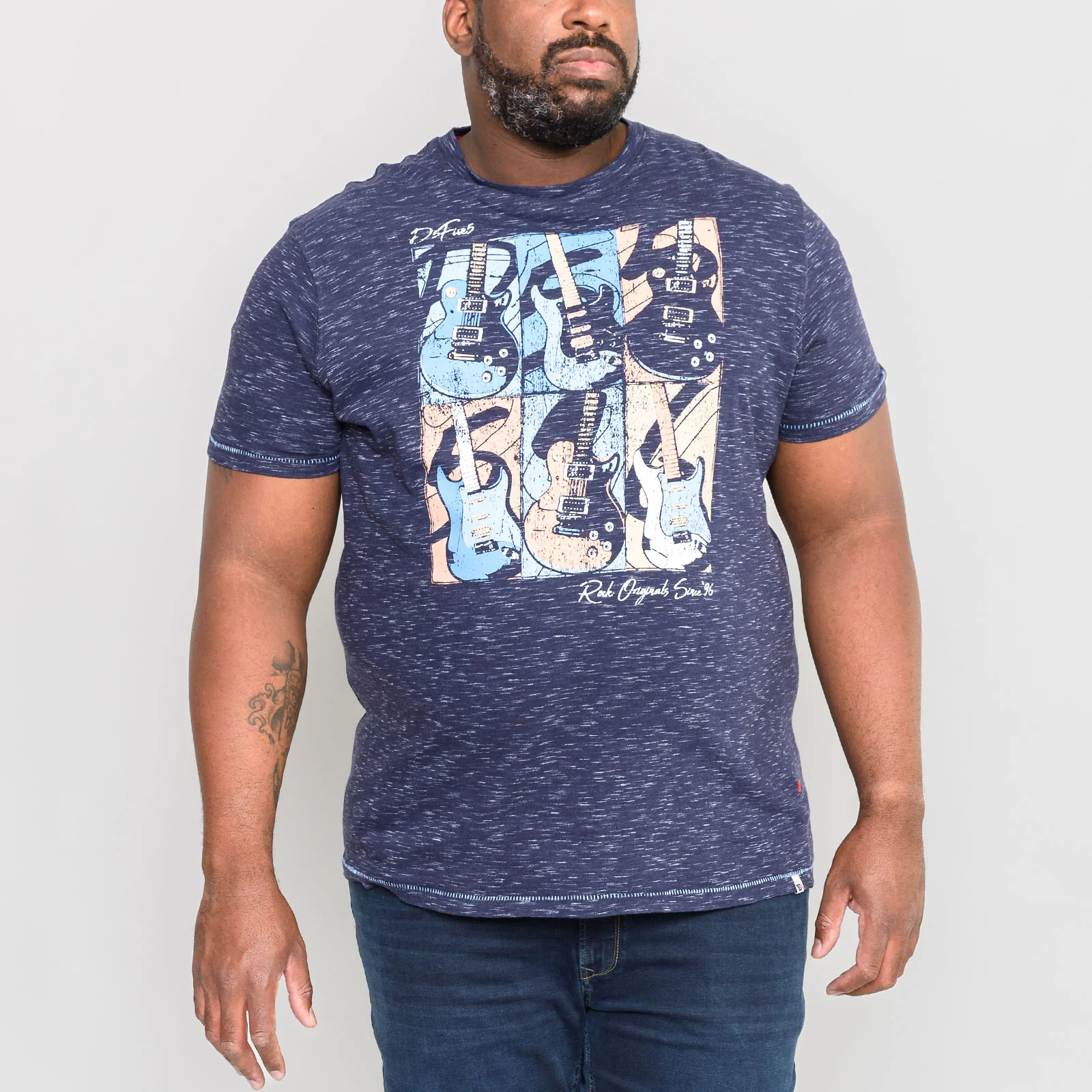 Duke D555 Mens Warner Big & Tall Guitar Print Short Sleeve T-Shirt - Navy - Image 2