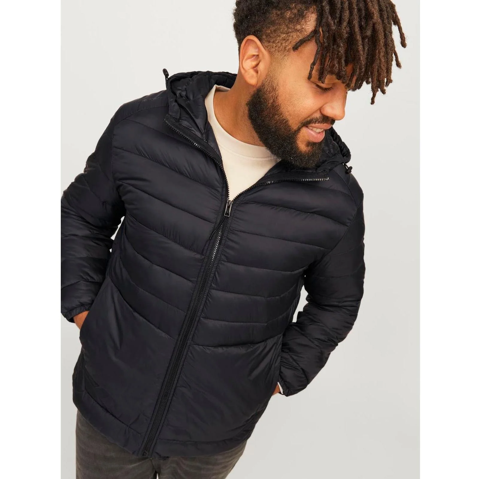 Jack & Jones Mens Sprint Big & Tall Full Zip Hooded Puffer Jacket - Image 6