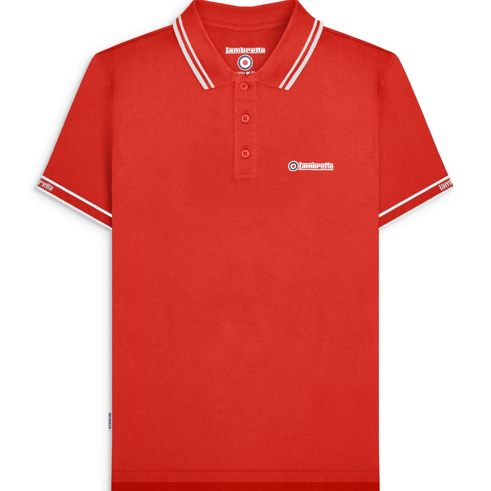 Lambretta Mens Branded Sleeve Short Sleeve Polo Shirt - Image 3