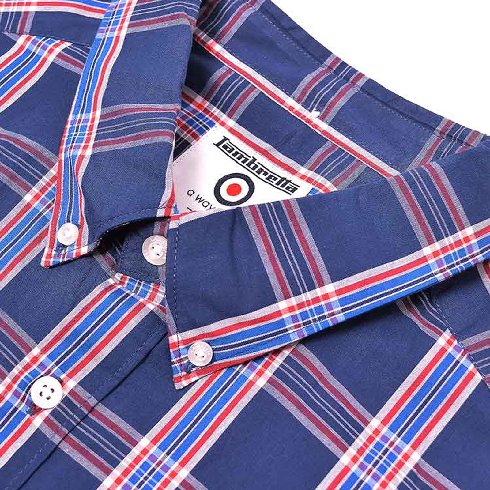 Lambretta Mens Cotton Check Shirt - Navy/Red - Image 2
