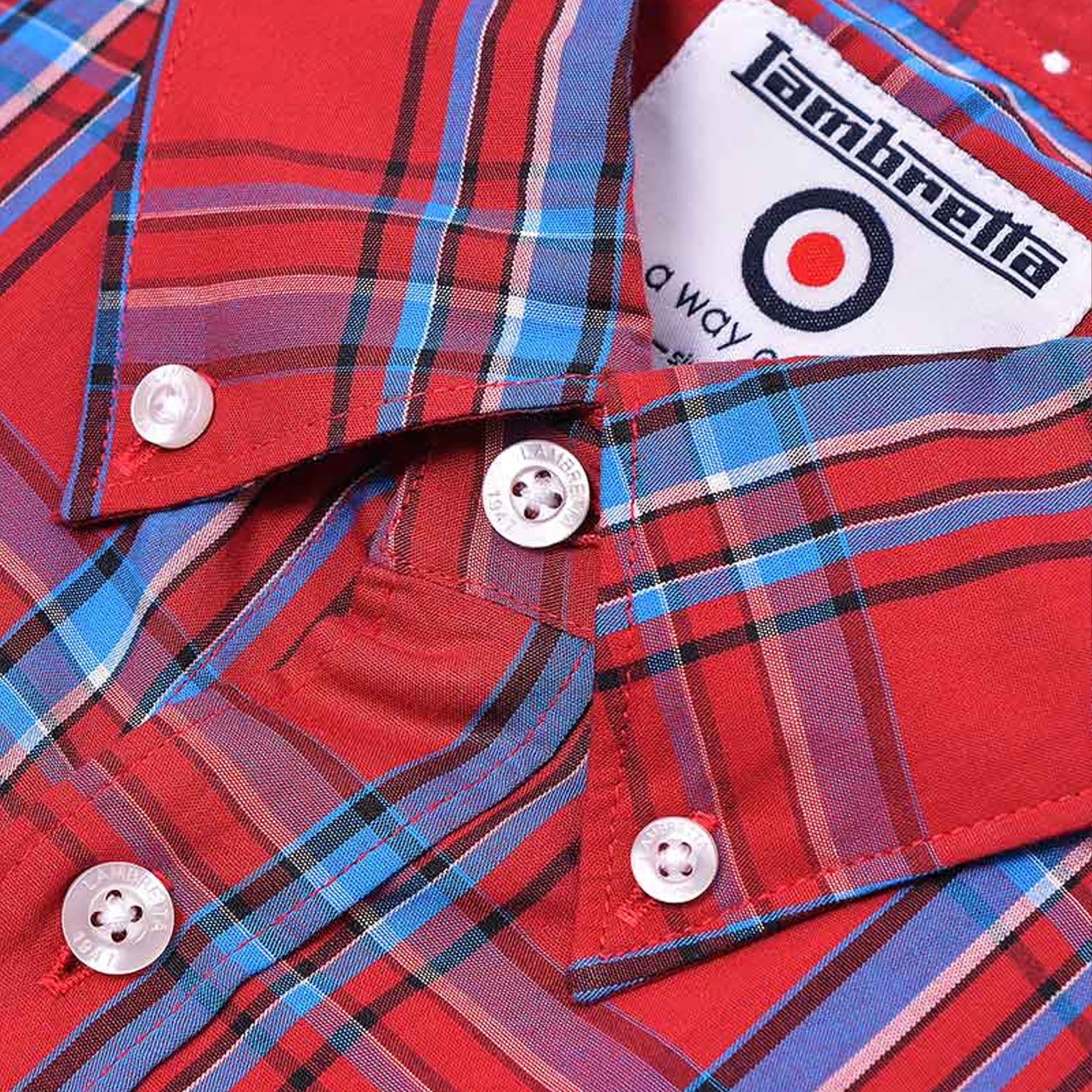 Lambretta Mens Cotton Check Shirt - Red/Blue - Image 2