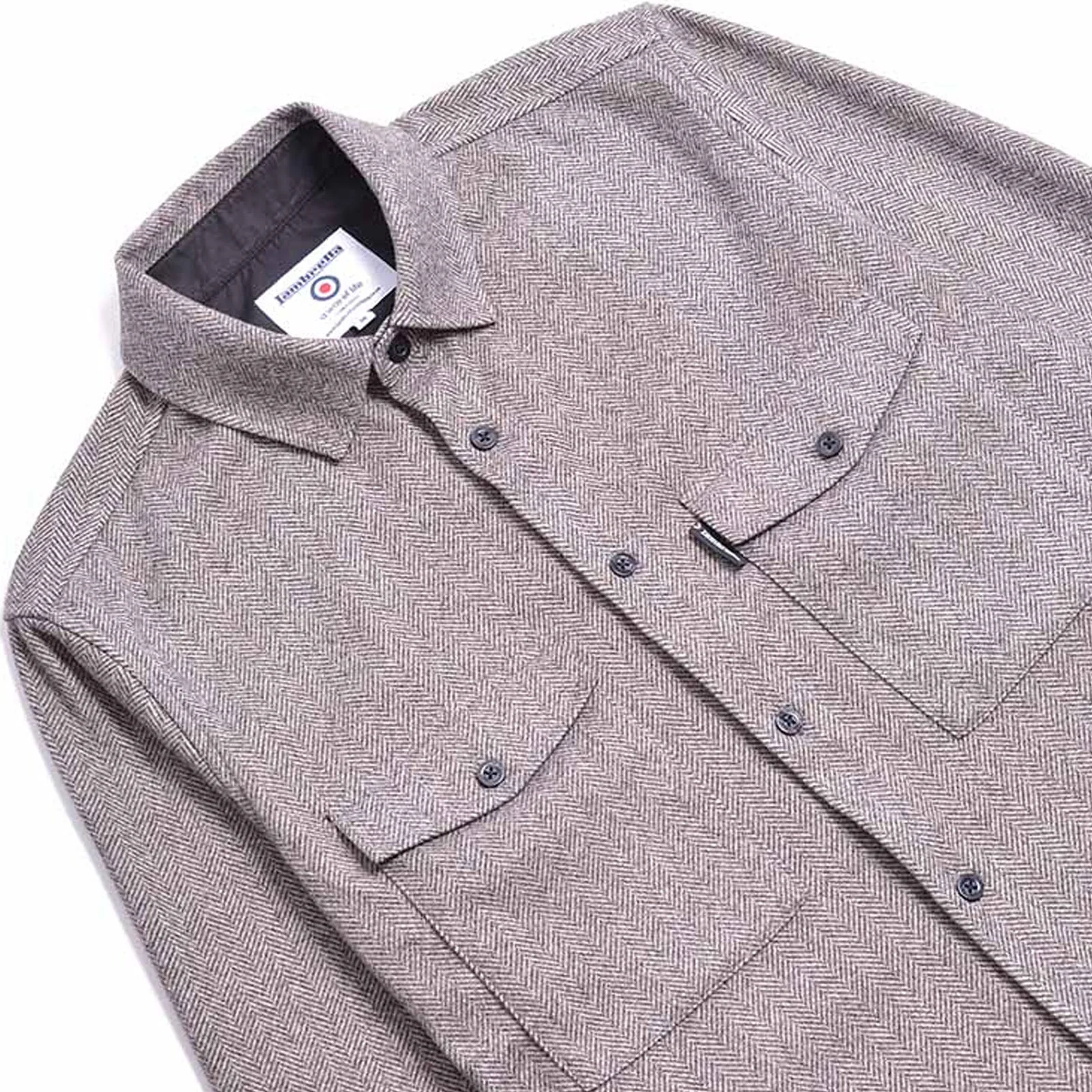 Lambretta Mens Herringbone Overshirt - Beige/Brown - Image 2