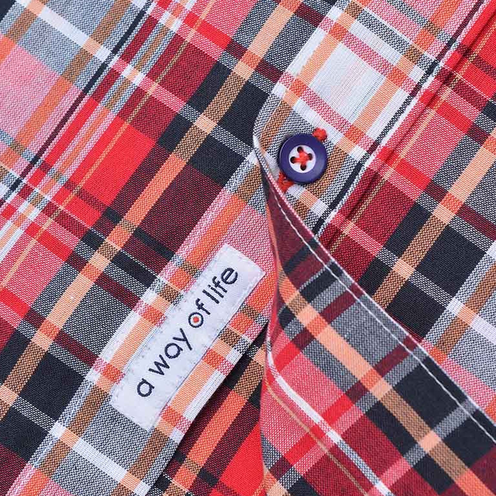 Lambretta Mens Multi Check Short Sleeve Button Down Collar Shirt - Red/White - Image 5