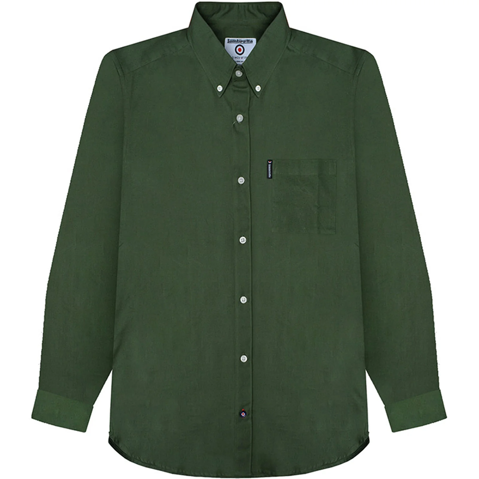 Lambretta Mens Oxford Long Sleeve Button Down Collar Shirt - Forest Green