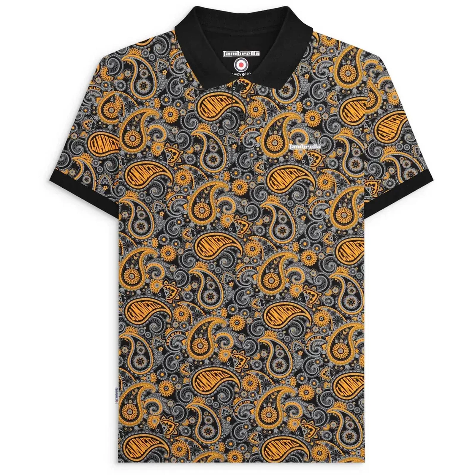 Lambretta Mens Paisley Brand Three Button Retro Polo Shirt Top - Image 11