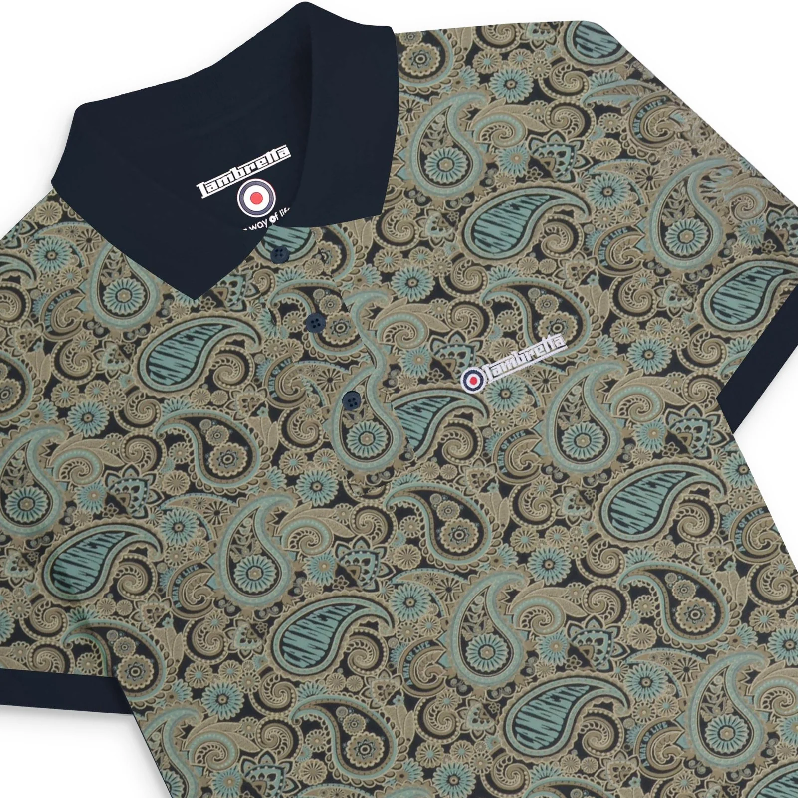 Lambretta Mens Paisley Brand Three Button Retro Polo Shirt Top - Image 43