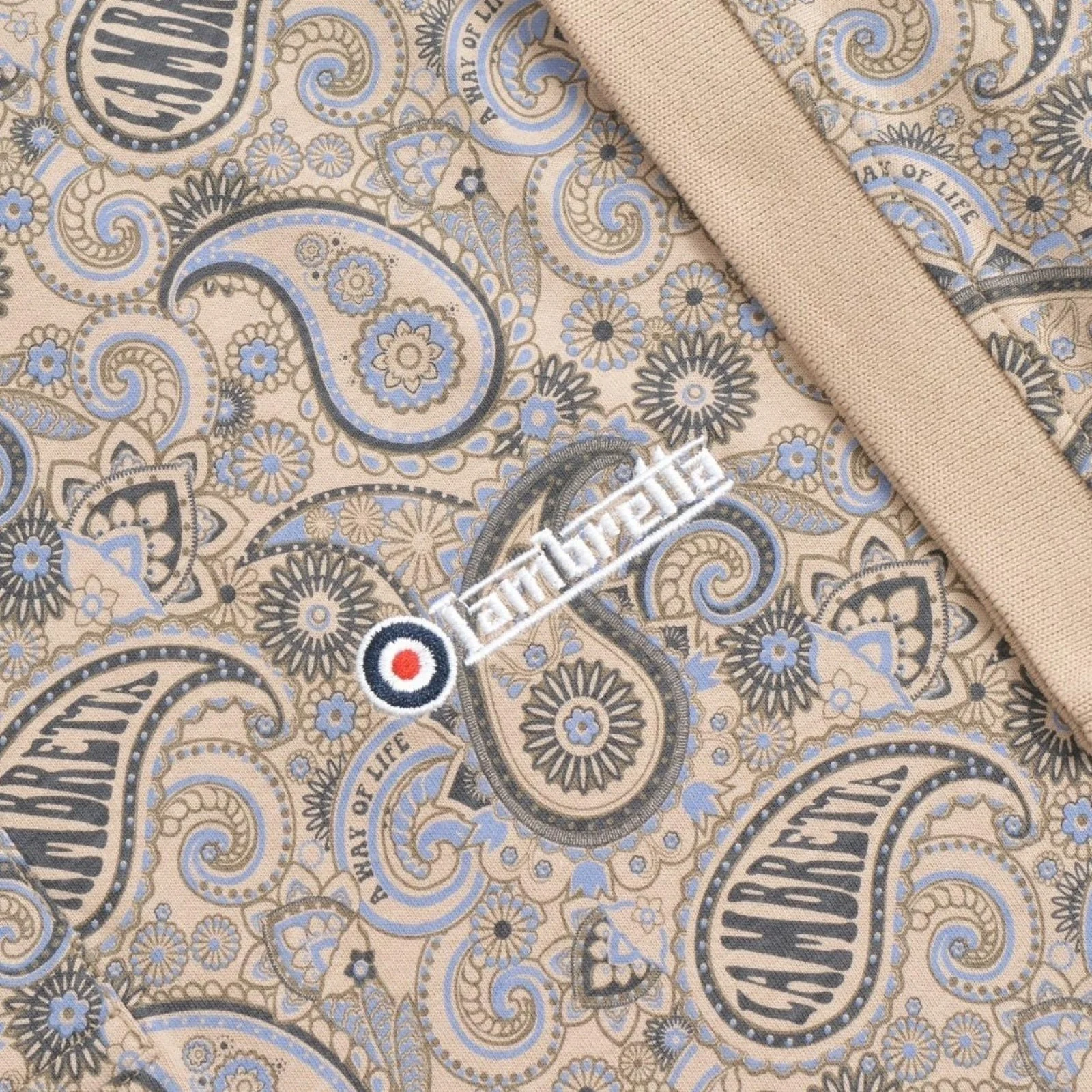 Lambretta Mens Paisley Brand Three Button Retro Polo Shirt Top - Image 50