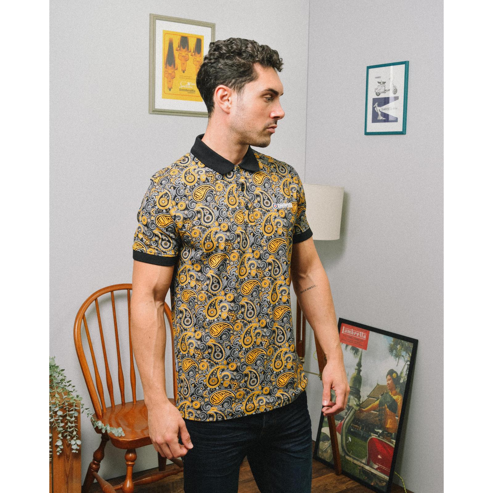 Lambretta Mens Paisley Brand Three Button Retro Polo Shirt Top - Image 57