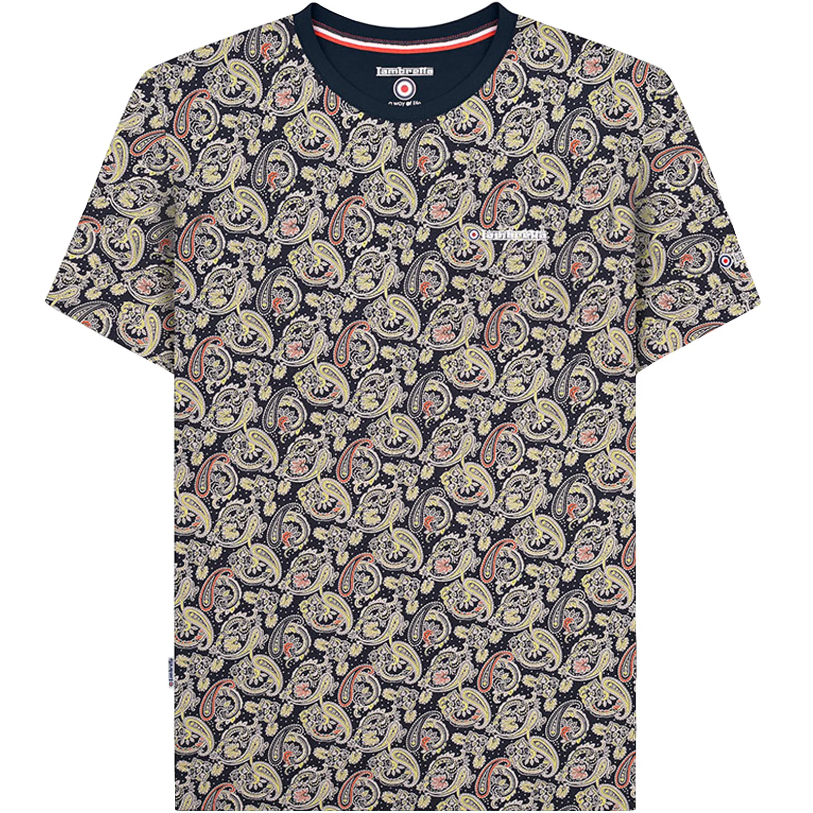 Lambretta Mens Paisley Crew Neck Cotton T-Shirt - Navy