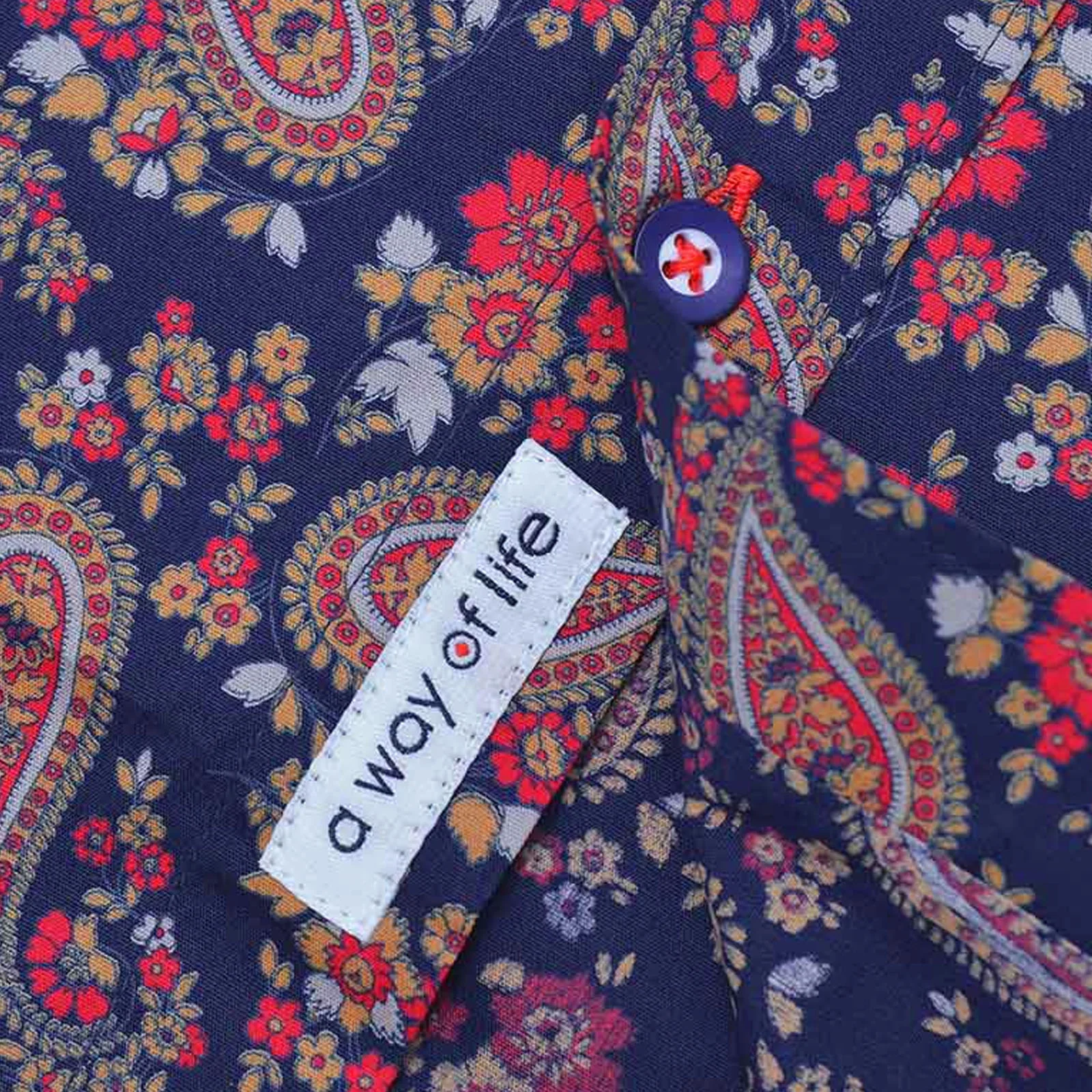 Lambretta Mens Paisley Short Sleeve Button Down Collar Cotton Shirt - Navy - Image 5