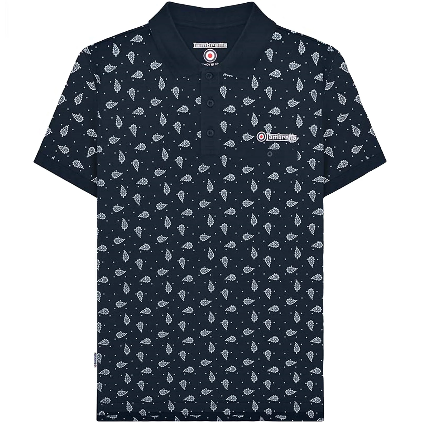Lambretta Mens Paisley Short Sleeve Cotton Polo Shirt - Image 2