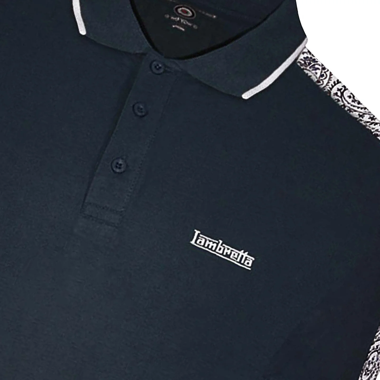Lambretta Mens Paisley Tipped Retro Polo Shirt - Navy - Image 2